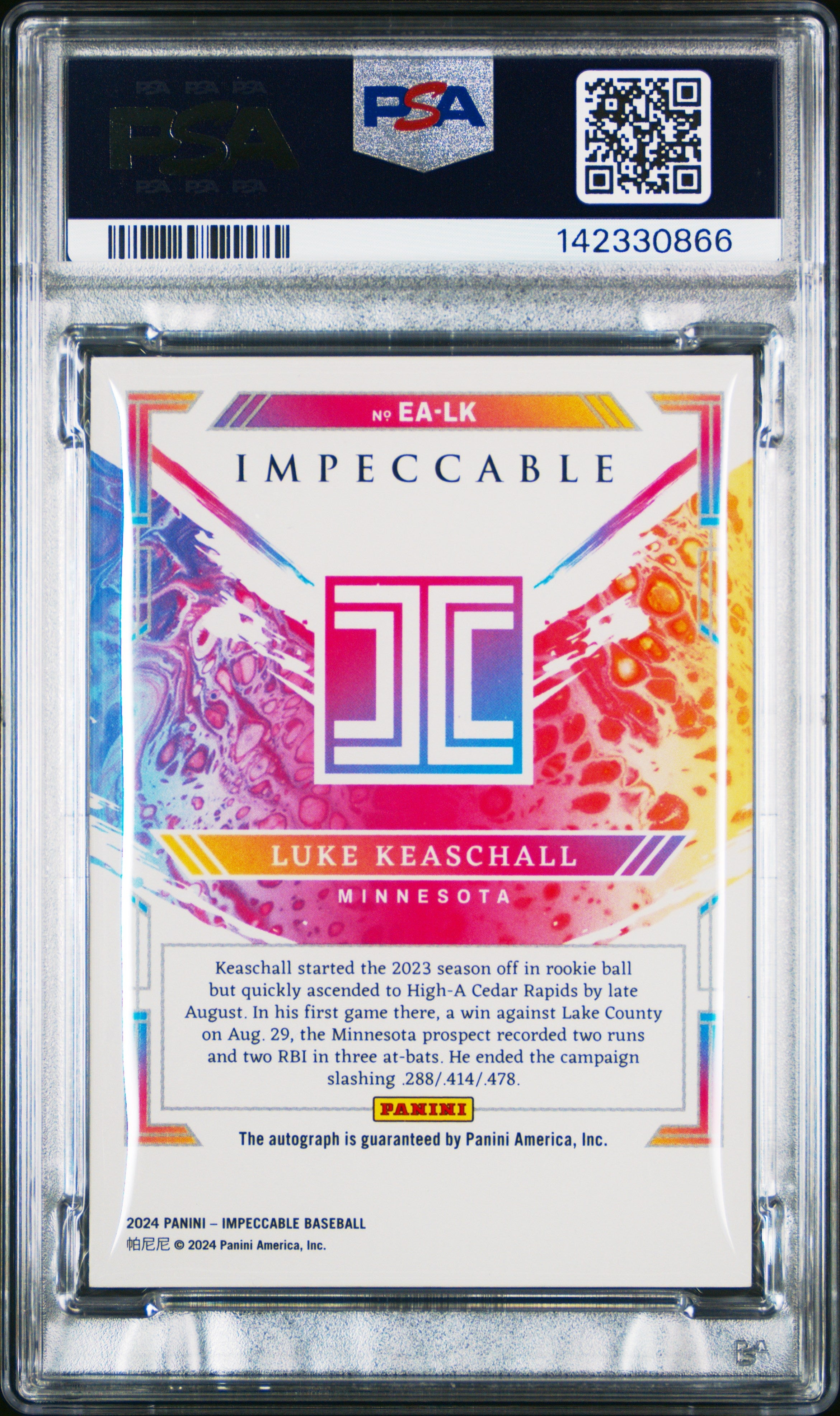 2024 Panini Impeccable Extravagance Auto Luke Keaschall Holo Gold /10 PSA 9 - Graded Sports Cards