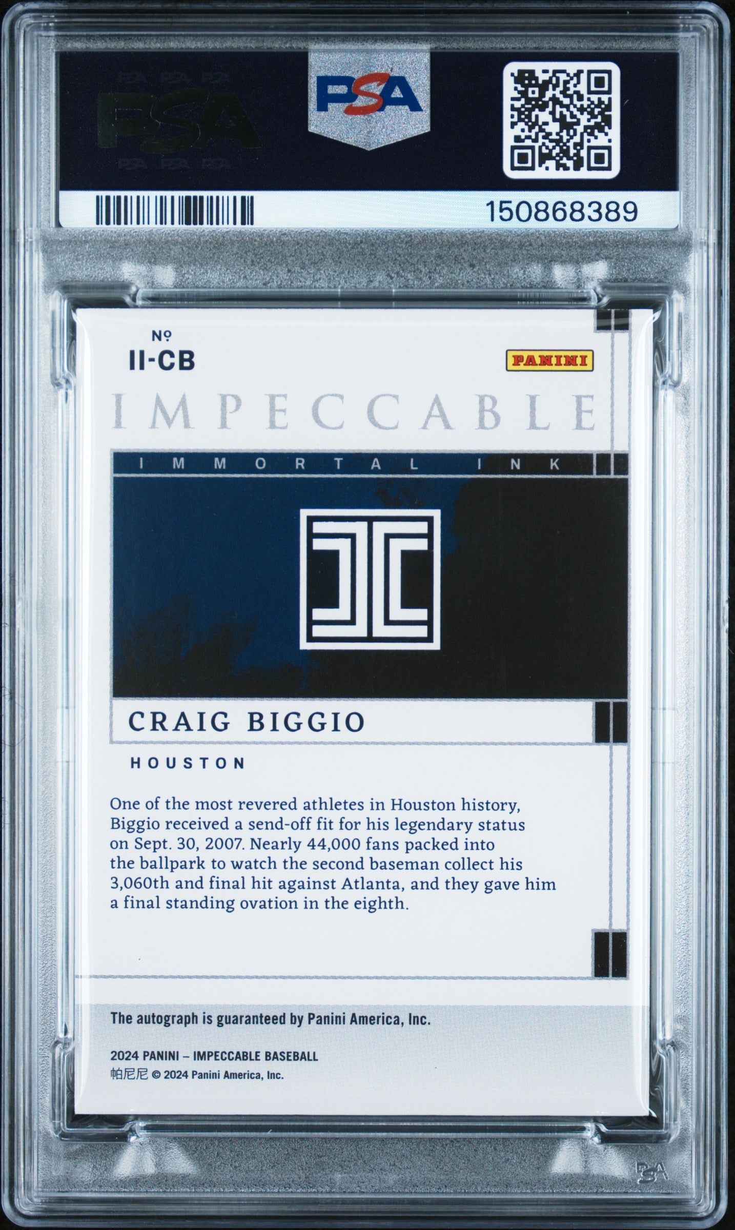 2024 Panini Impeccable Immortal Ink Craig Biggio #IICB