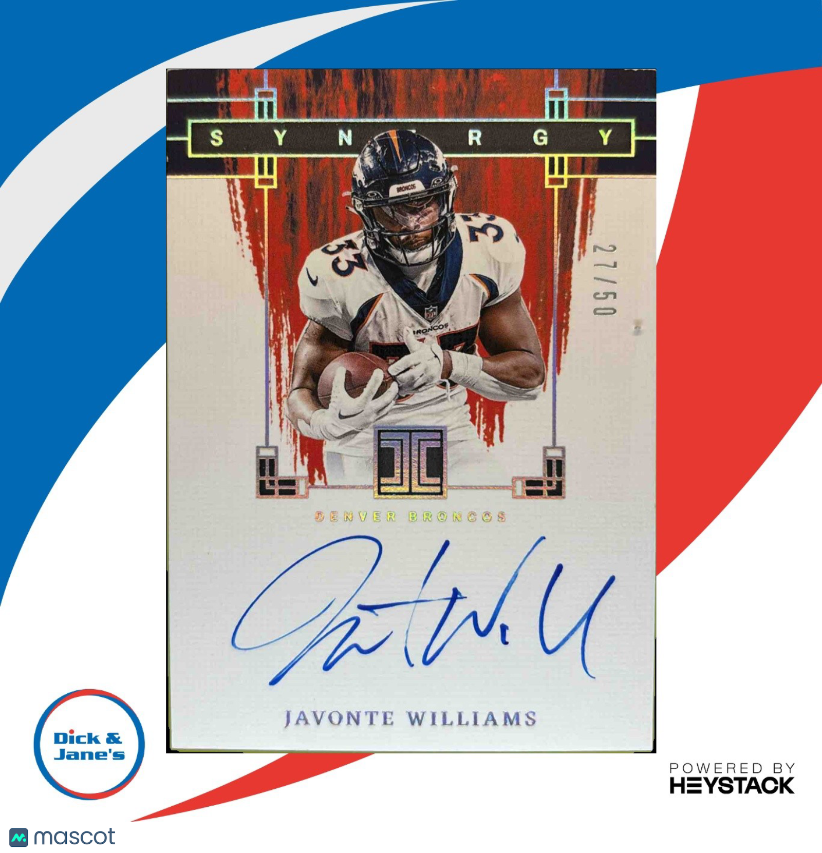 2024 Panini Impeccable Javonte Williams Synergy Signatures 27/50 Auto Broncos - Sports Cards