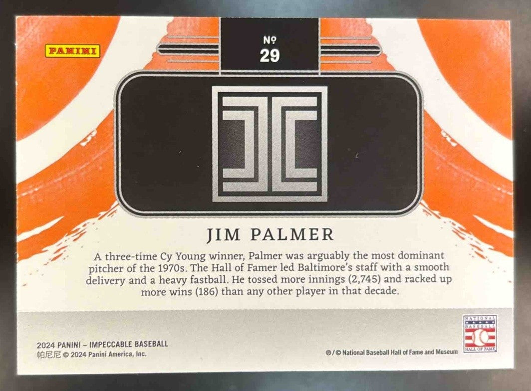2024 Panini Impeccable Jim Palmer Cooperstown Logo Silver BAR /25 #29 Orioles - Sports Cards