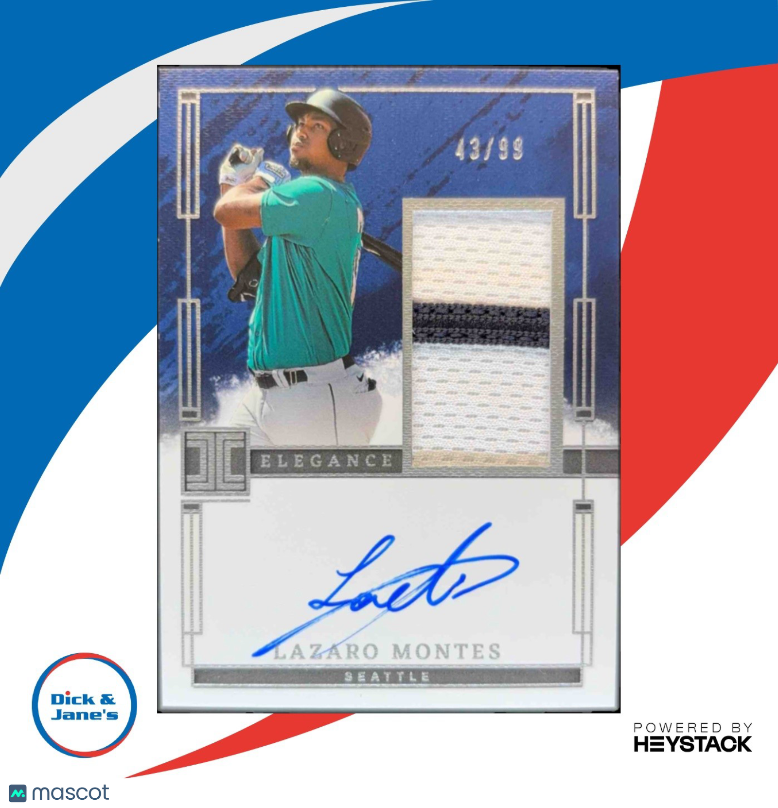 2024 Panini Impeccable Lazaro Montes Elegance Prospect Jersey Auto 43/99 Seattle - Sports Cards
