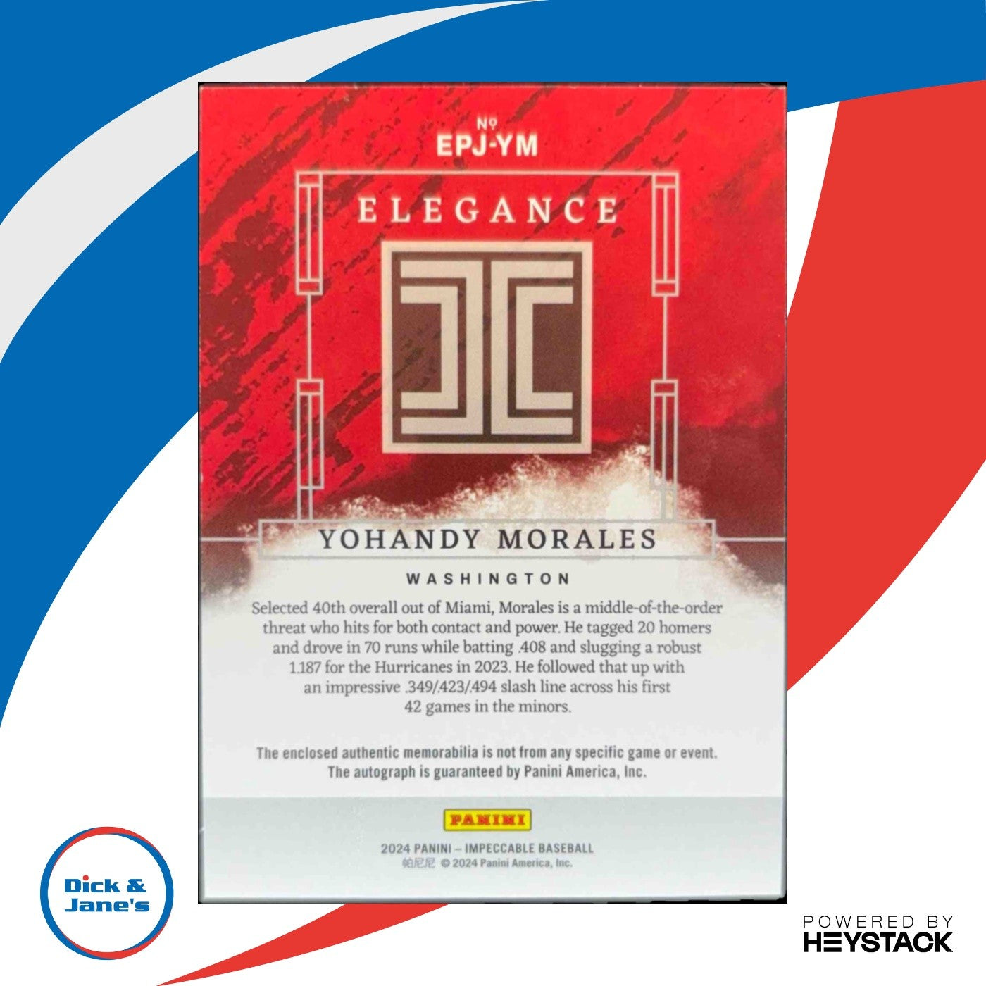 2024 Panini Impeccable Yohandy Morales Elegance Prospect Jersey Auto 67/99 Nats - Sports Cards
