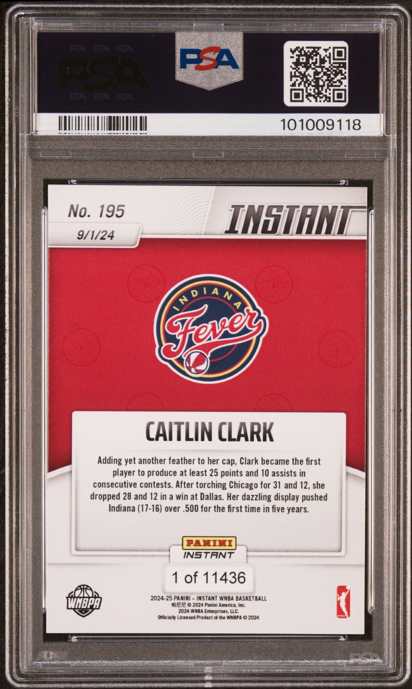 2024 Panini Instant WNBA Caitlin Clark Rookie #195 PSA 10 GEM MINT Indiana Fever - Graded Sports Cards