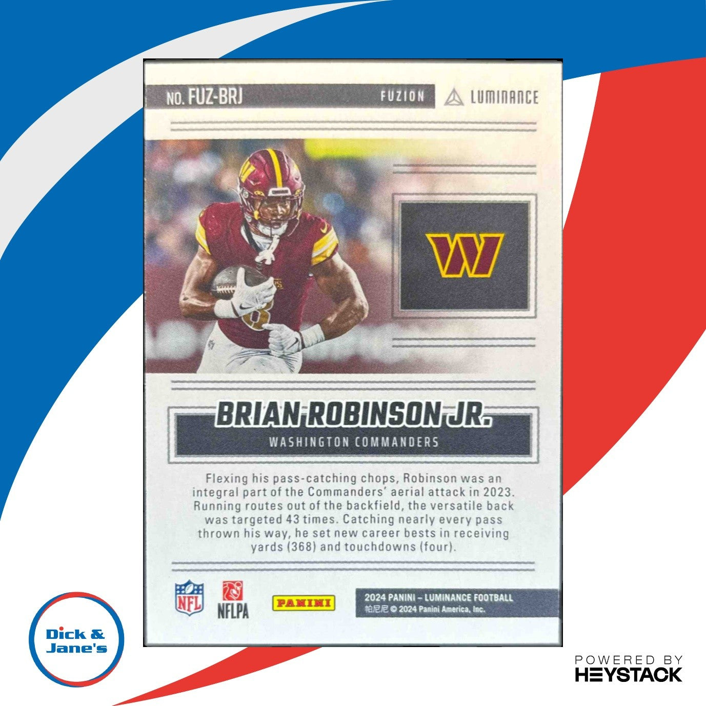 2024 Panini Luminance Brian Robinson Jr. Fuzion #FUZ-BRJ Washington Commanders - Sports Cards