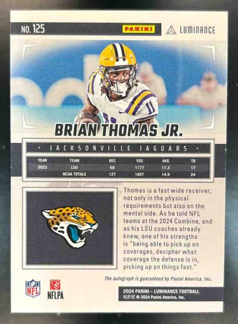 2024 Panini Luminance Brian Thomas Jr. Rookie Auto /50 #125 RC Jaguars - Sports Cards
