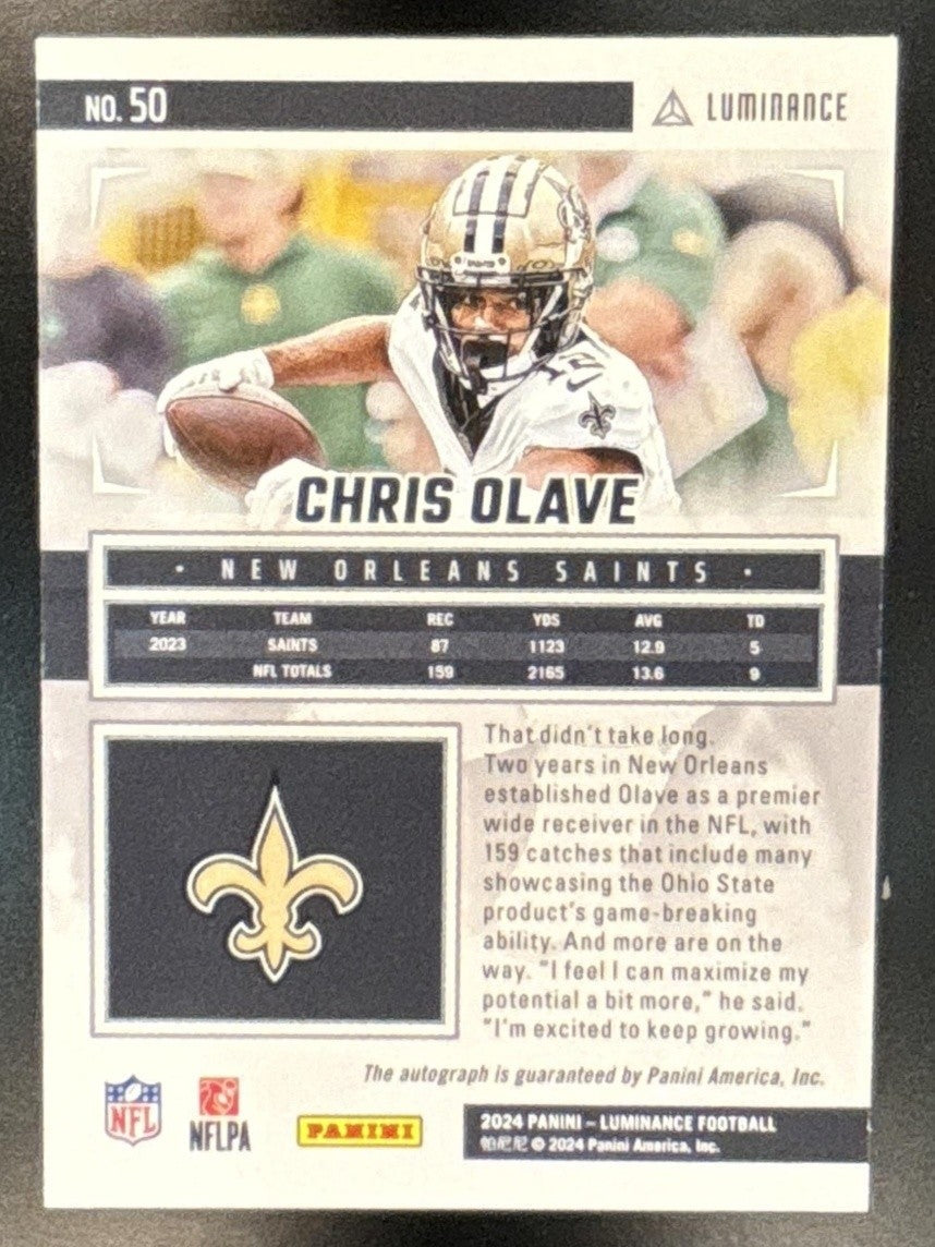 2024 Panini Luminance Chris Olave Auto /25 #50 New Orleans Saints - Sports Cards