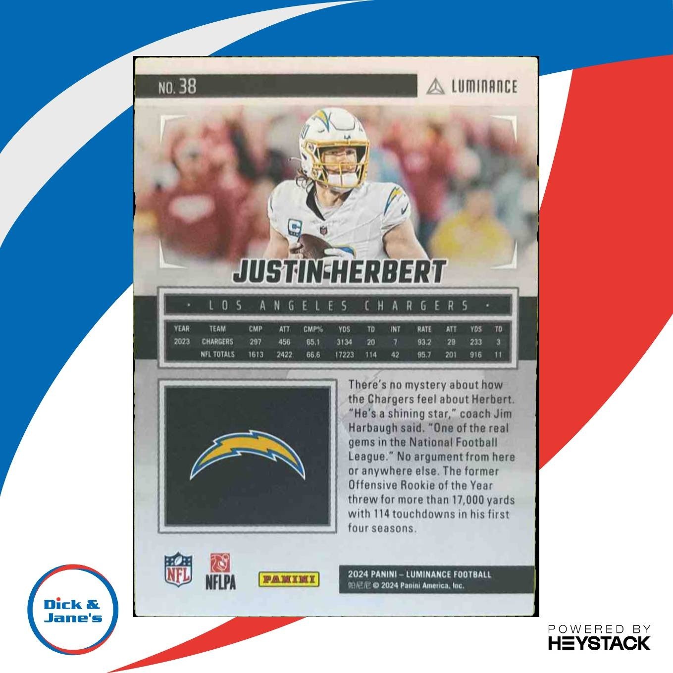 2024 Panini Luminance Justin Herbert Blue /150 #38 Los Angeles Chargers - Sports Cards
