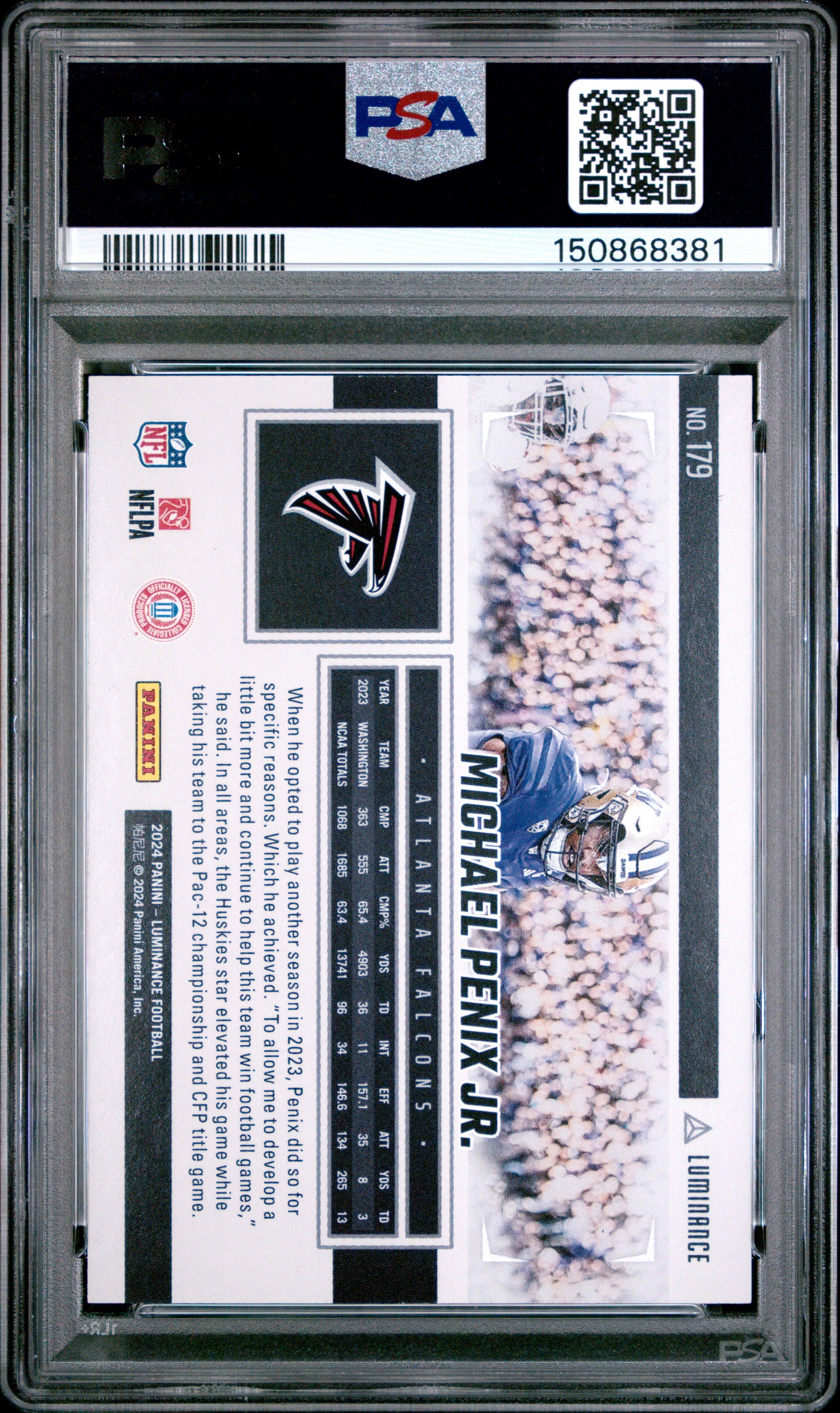 2024 Panini Luminance Michael Penix JR. Purple 151/175 #179 PSA 10 - Graded Sports Cards