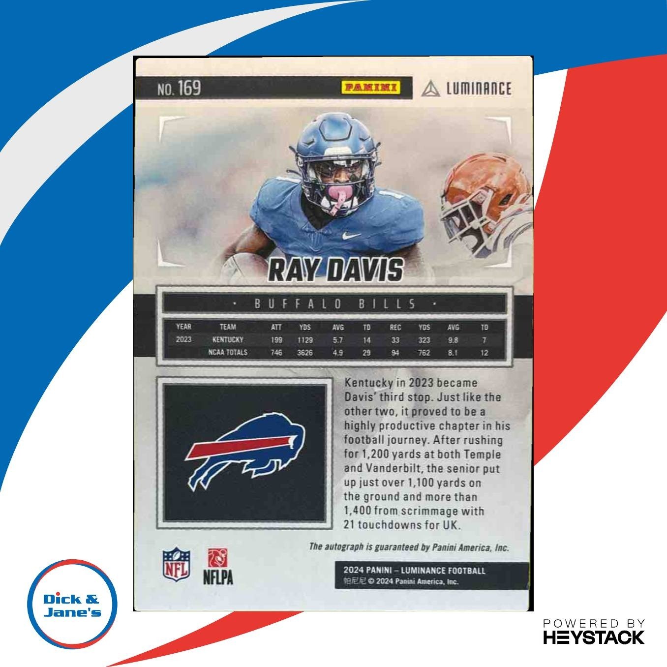 2024 Panini Luminance Ray Davis Rookie Auto /700 #169 RC Buffalo Bills - Sports Cards