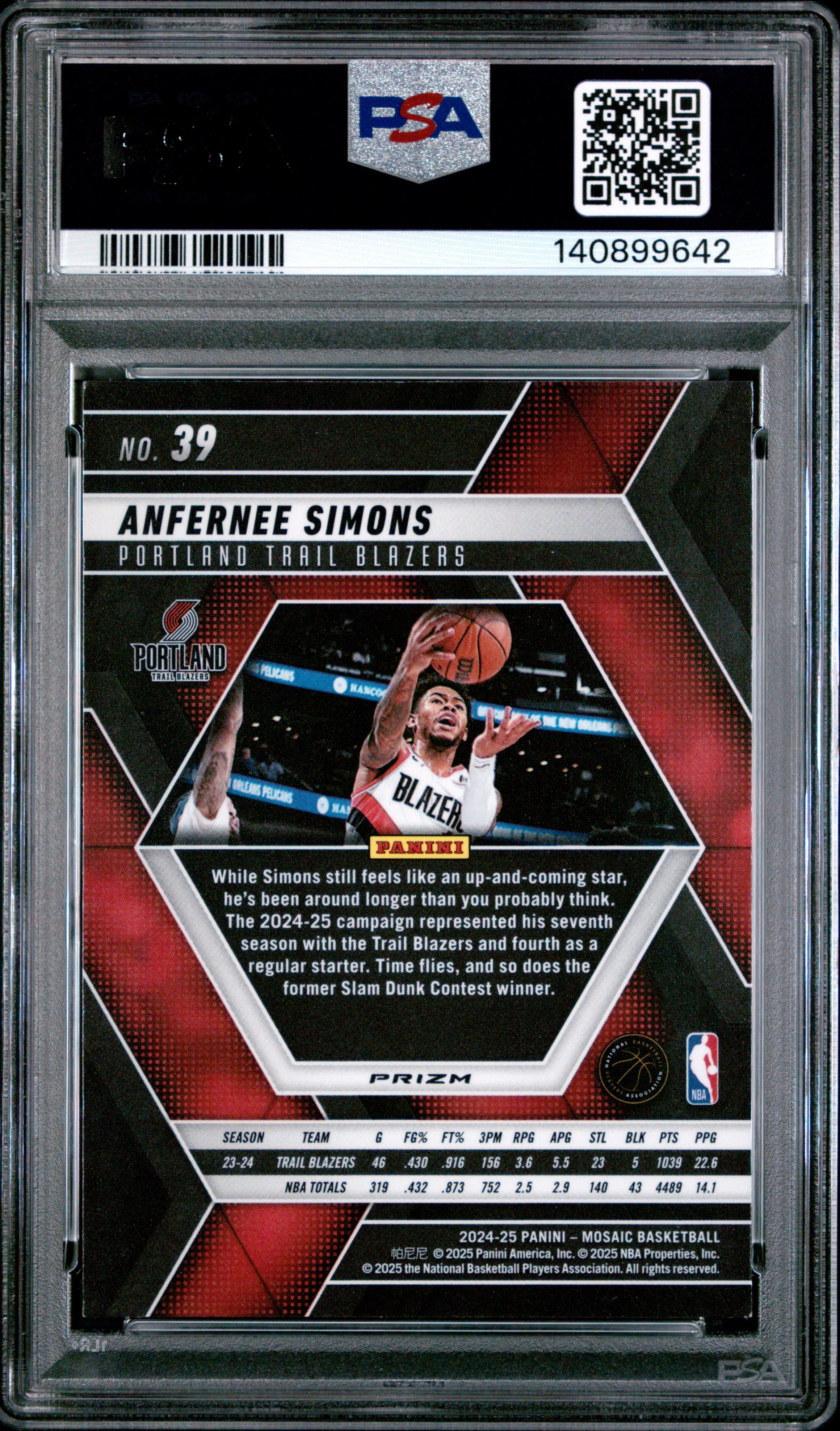 2024 Panini Mosaic Anfernee Simons Peacock Choice #39 PSA 8 Portland Blazers - Graded Sports Cards