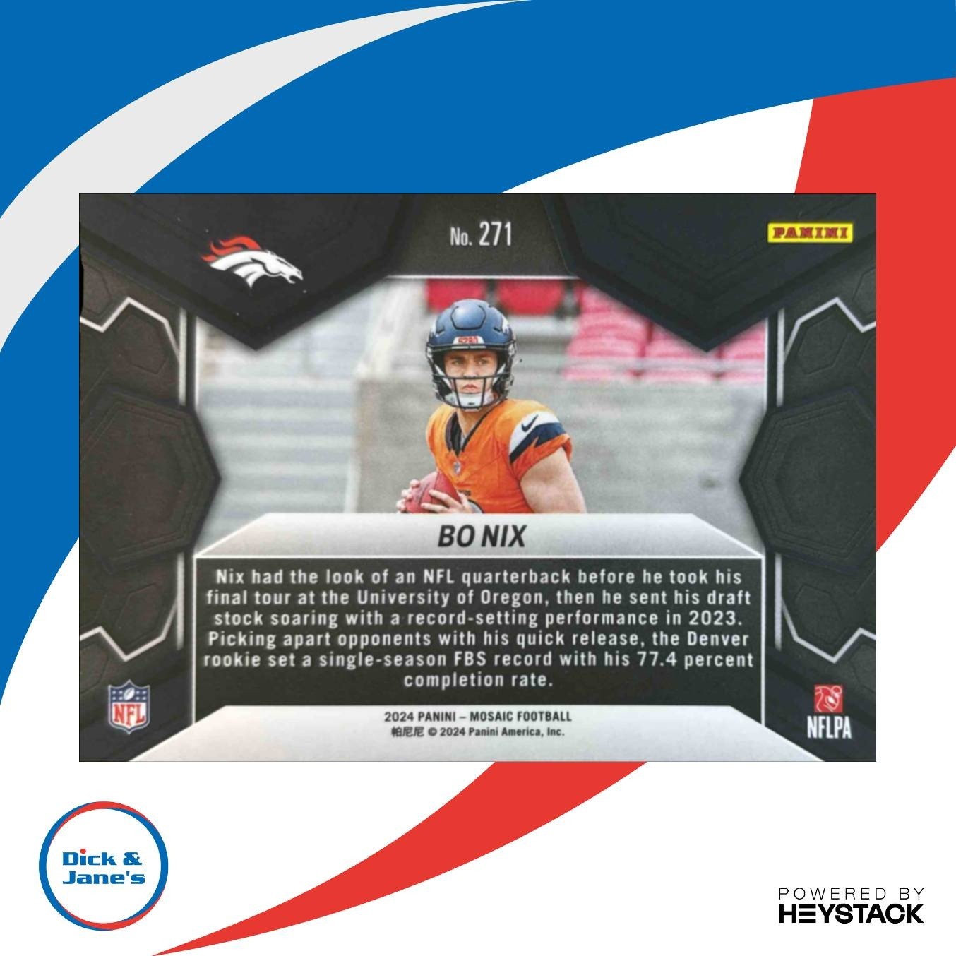 2024 Panini Mosaic Bo Nix #271 RC NFL Debut Denver Broncos - Sports Cards