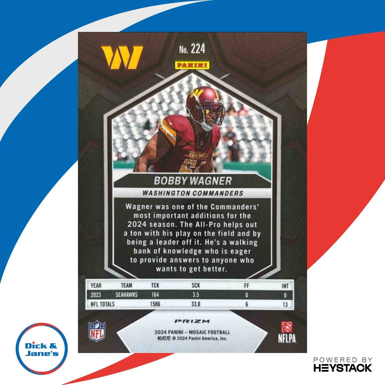 2024 Panini Mosaic Bobby Wagner Genesis Prizm #224 Washington Commanders - Sports Cards