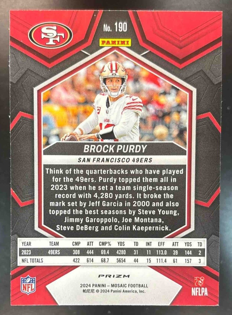 2024 Panini Mosaic Brock Purdy Genesis Prizm #190 San Francisco 49ers - Sports Cards