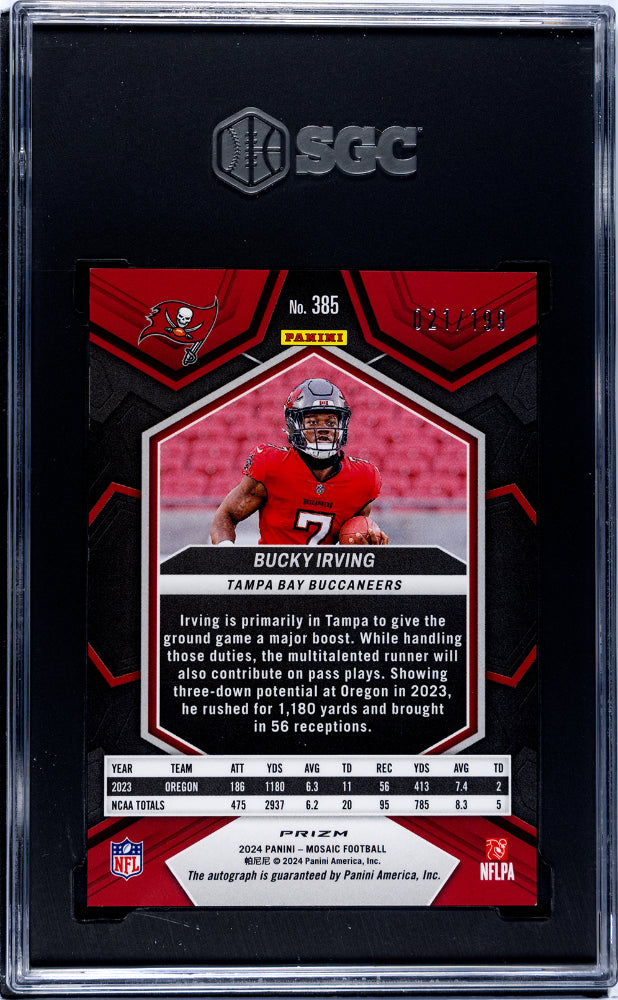 2024 Panini Mosaic Bucky Irving Autograph Red Prizm Rookie #385 SGC 9.5 MINT + Graded Sports Cards