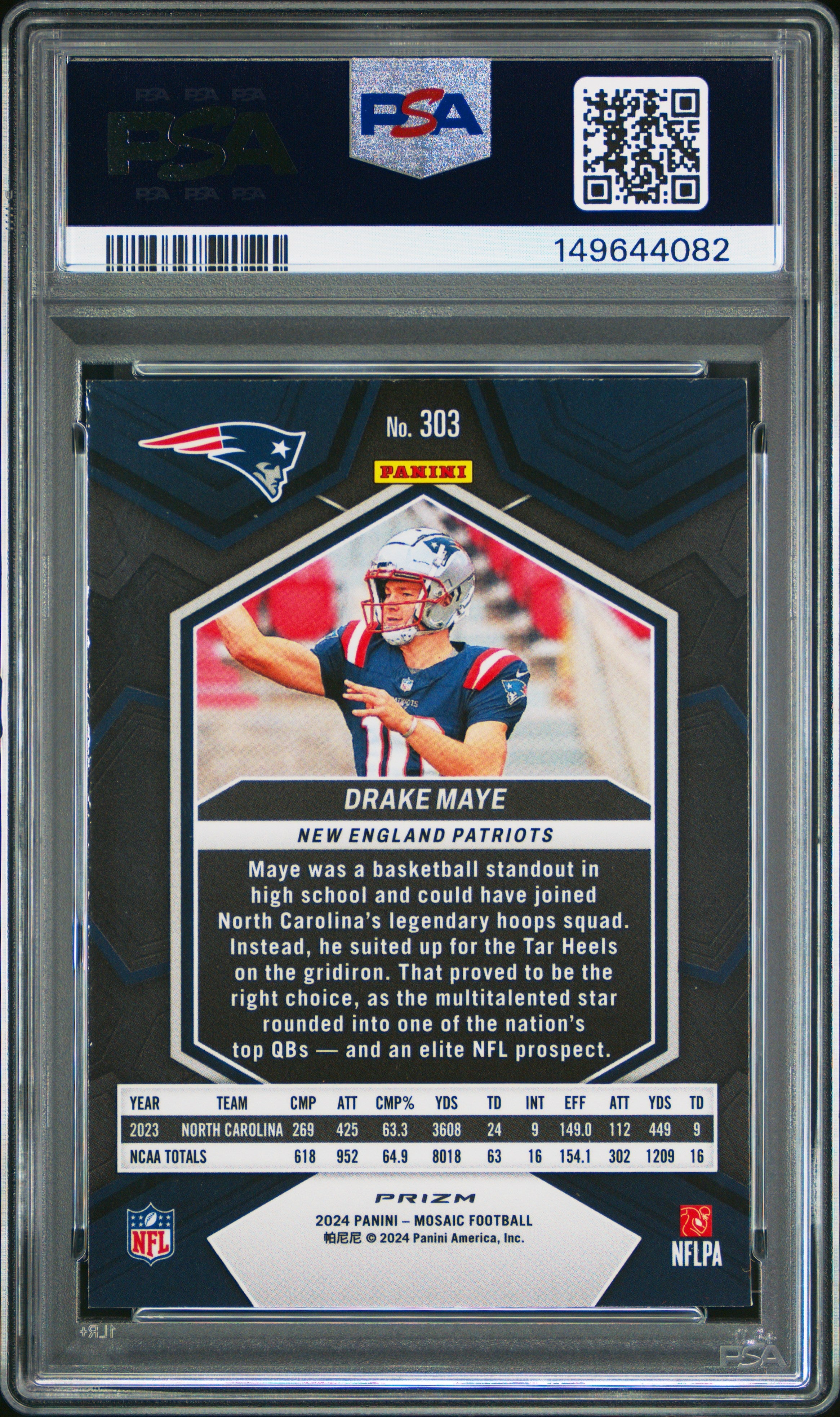 2024 Panini Mosaic Drake Maye Reactive Yellow Rookie #303 PSA 10 GEM MINT - Graded Sports Cards