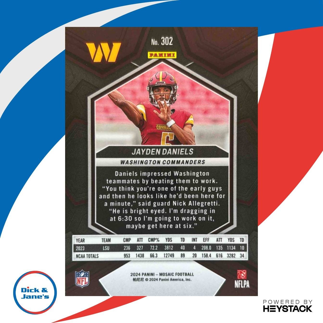 2024 Panini Mosaic Jayden Daniels #302 RC Washington Commanders - Sports Cards