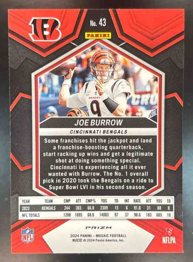 2024 Panini Mosaic Joe Burrow Red Sparkle Prizm #43 Cincinnati Bengals - Sports Cards