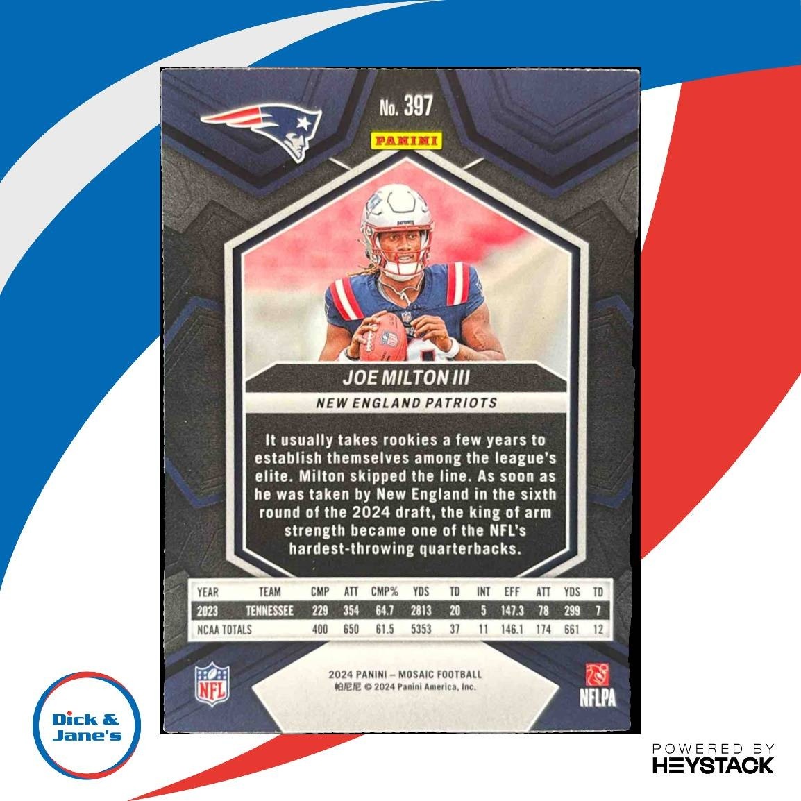 2024 Panini Mosaic Joe Milton III #397 RC New England Patriots - Sports Cards