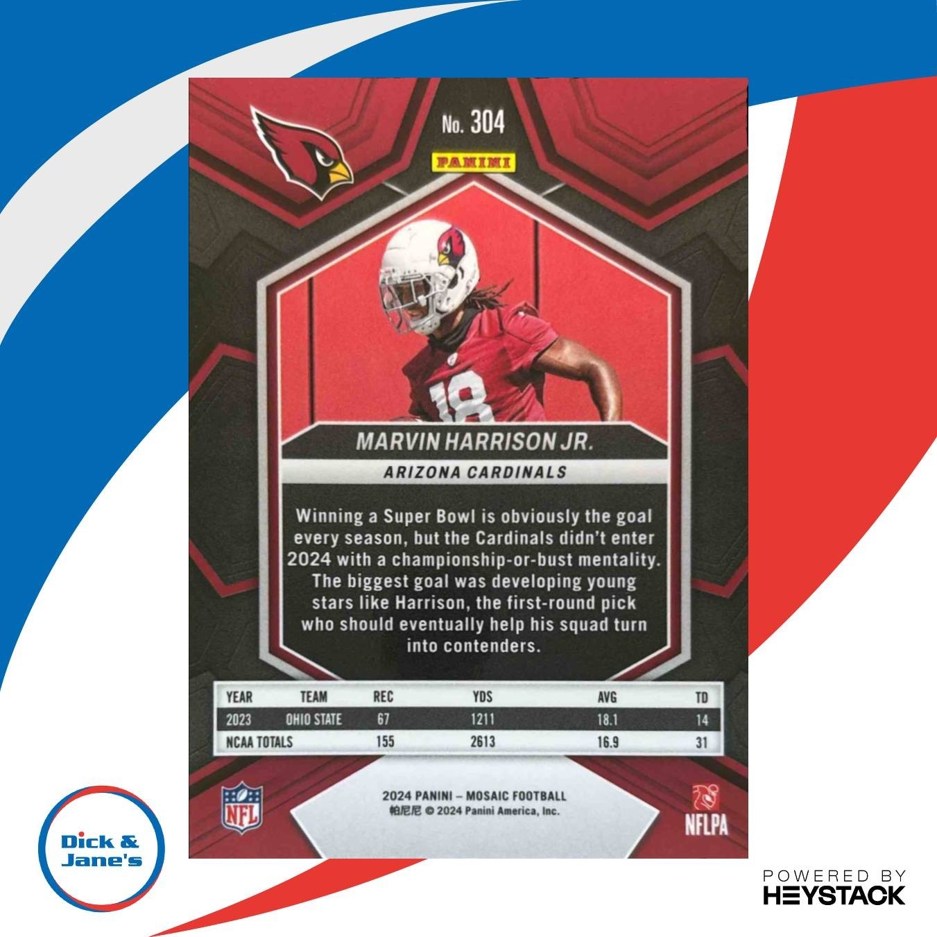 2024 Panini Mosaic Marvin Harrison Jr. #304 RC Arizona Cardinals - Sports Cards