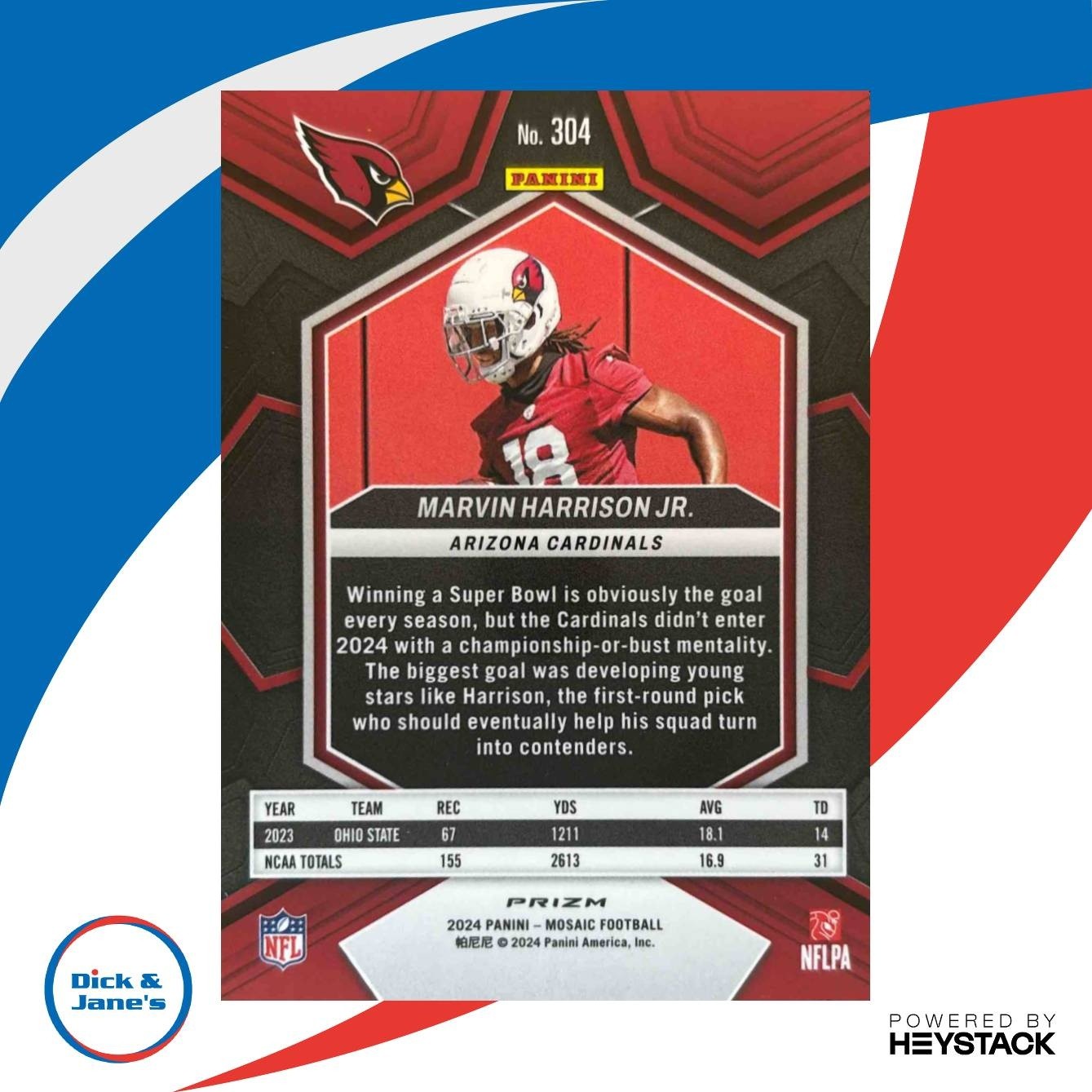 2024 Panini Mosaic Marvin Harrison Jr. Camo Pink Prizm #304 RC Arizona Cardinals - Sports Cards