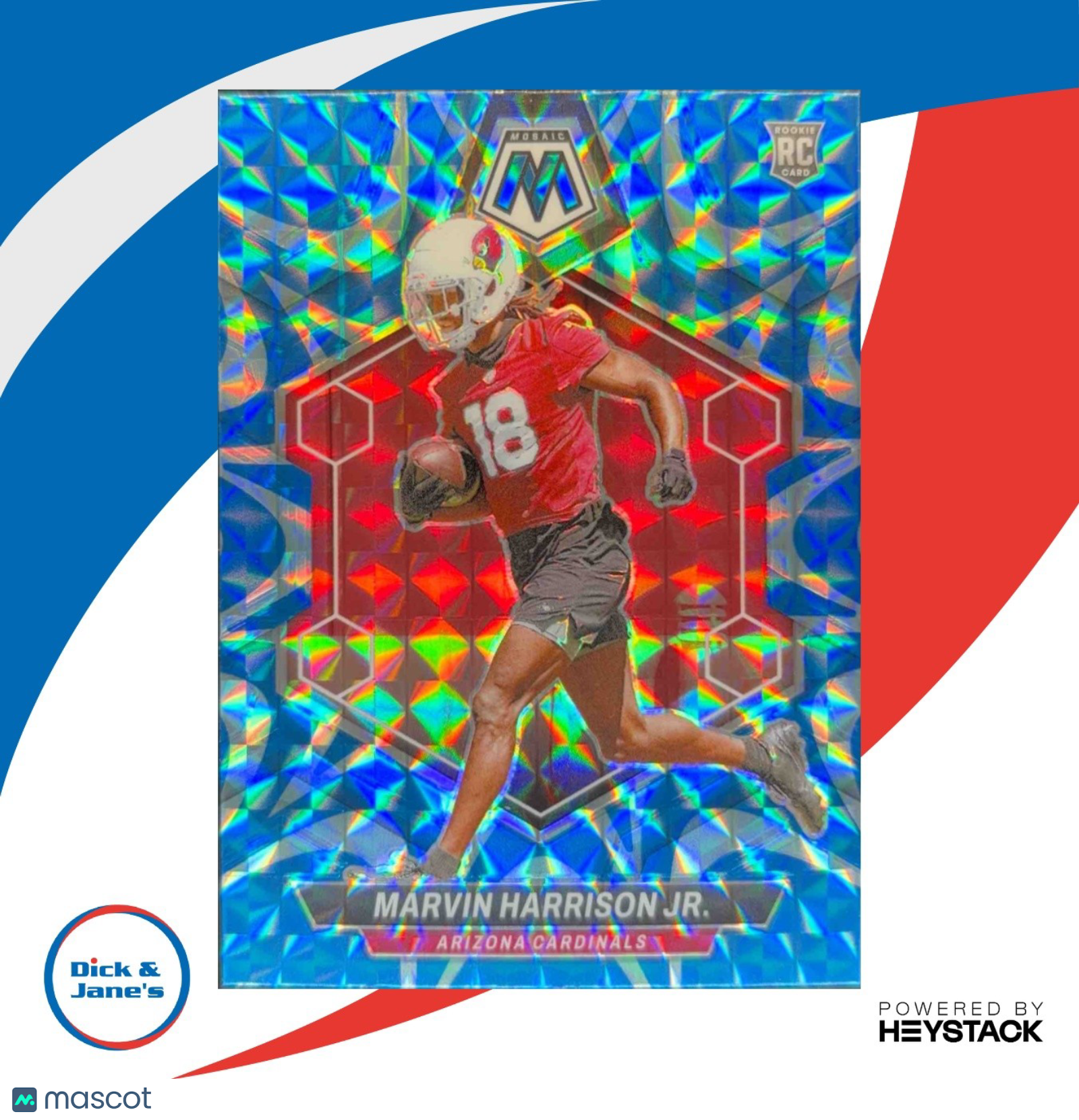 2024 Panini Mosaic Marvin Harrison Jr. Reactive Blue Prizm #304 Rookie Cardinals - Sports Cards