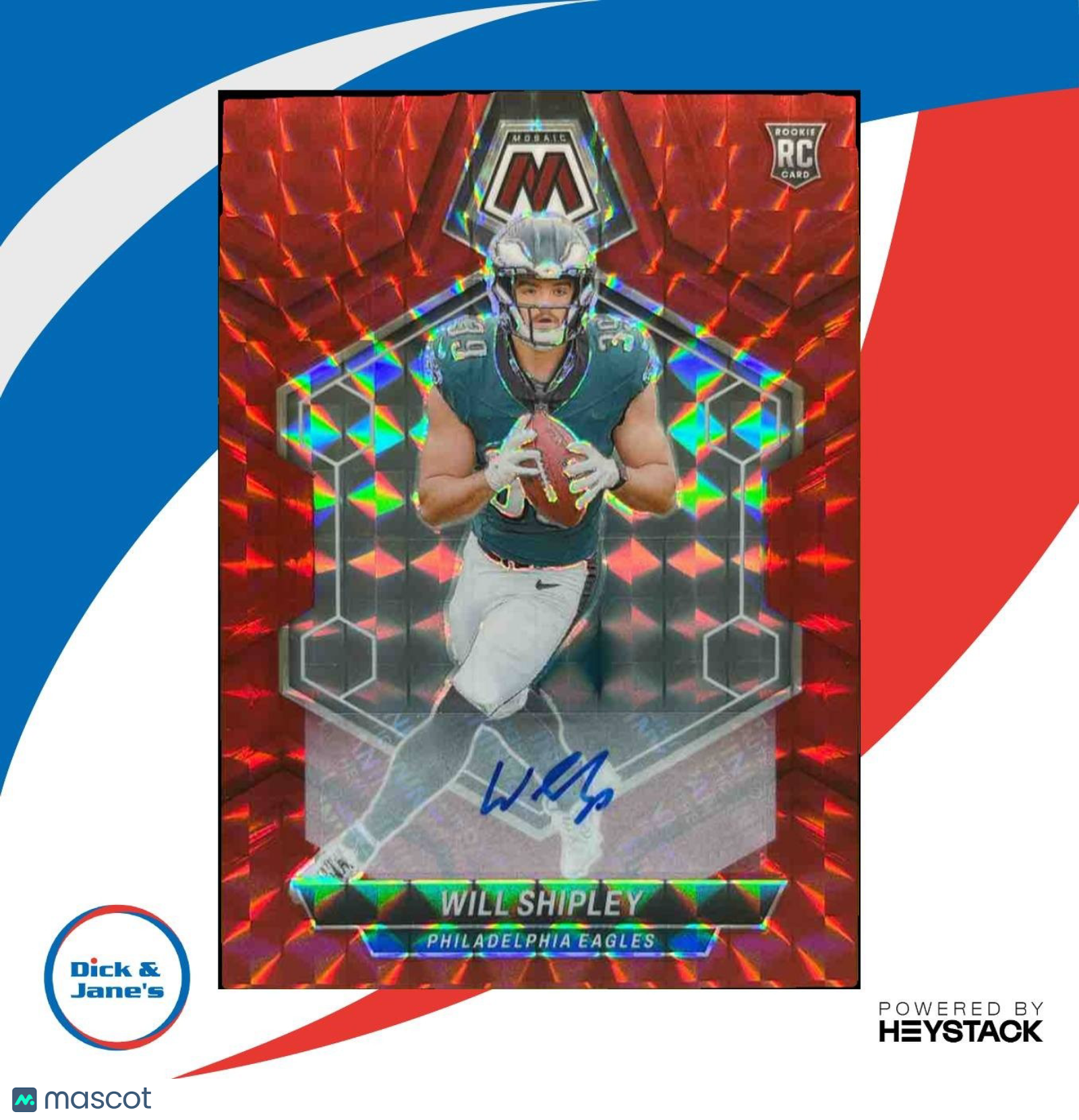 2024 Panini Mosaic Will Shipley Rookie Auto Red /199 #386 RC Philadelphia Eagles - Sports Cards