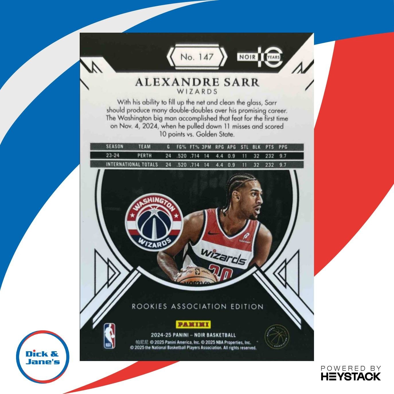 2024 Panini Noir Alexandre Sarr Rookies Association Holo Ruby /25 #147Wizards - Sports Cards
