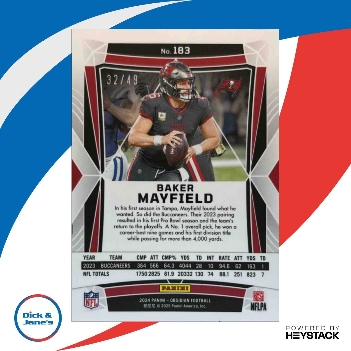 2024 Panini Obsidian Baker Mayfield Red 32/49 #183 Tampa Bay Buccaneers - Sports Cards