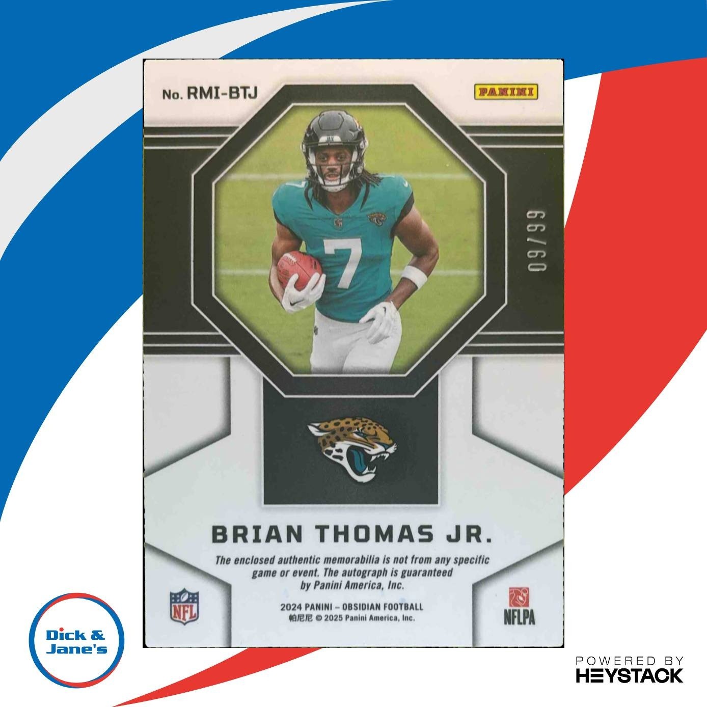 2024 Panini Obsidian Brian Thomas Jr. Dual Patch Auto Silver /99 RC Jaguars - Sports Cards