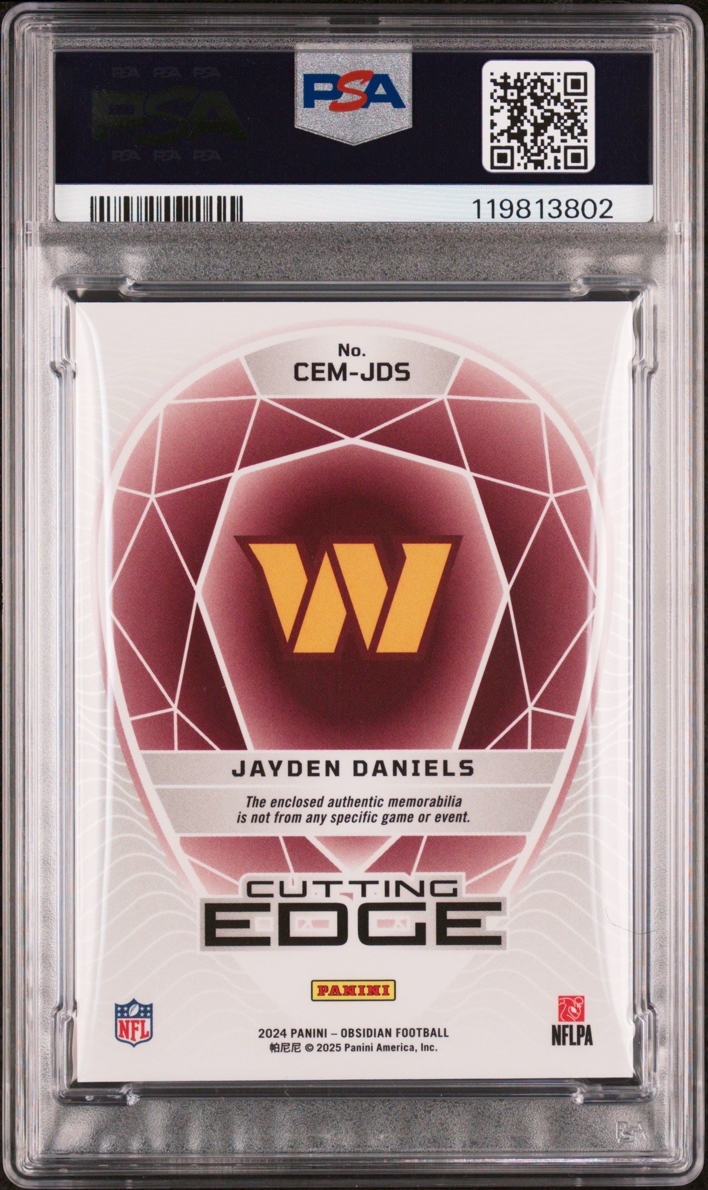 2024 Panini Obsidian Cutting Edge Materials Jayden Daniels Rookie PSA 9 MINT - Graded Sports Cards