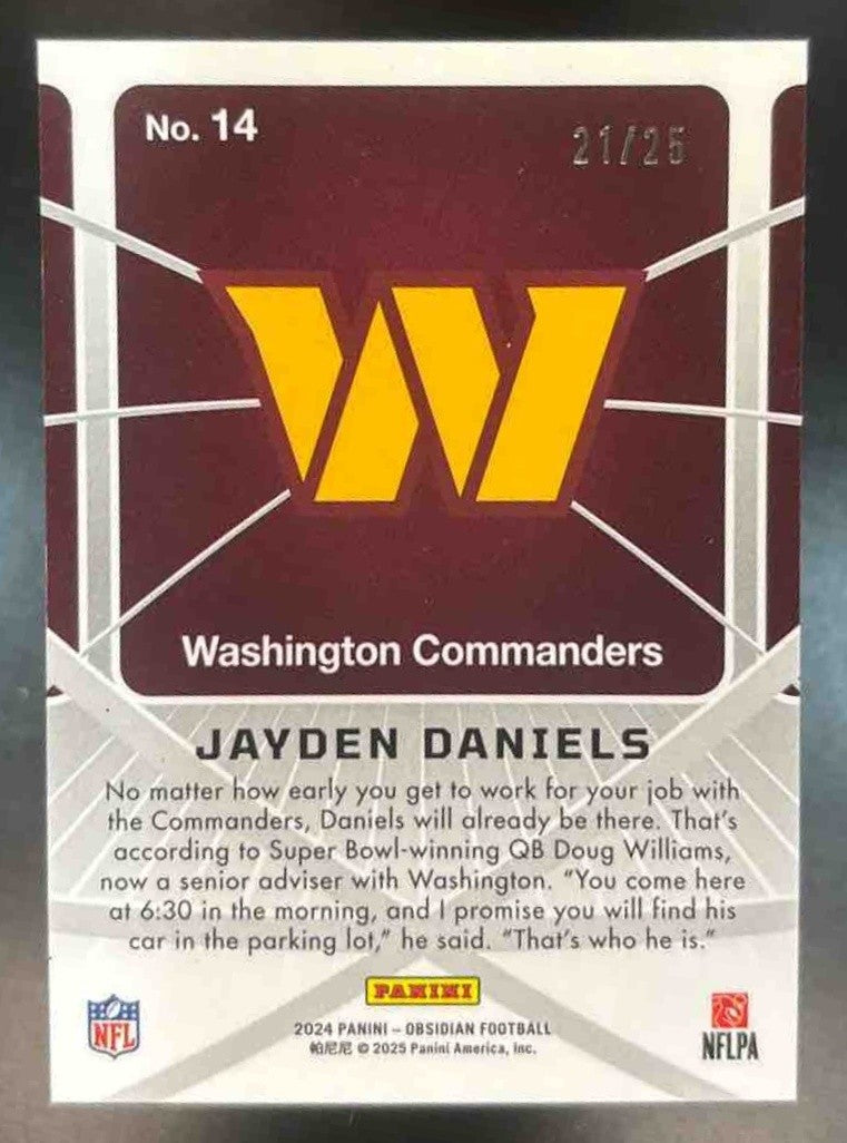 2024 Panini Obsidian Jayden Daniels Atomic Initials Blue /25 #14 RC Commanders - Sports Cards