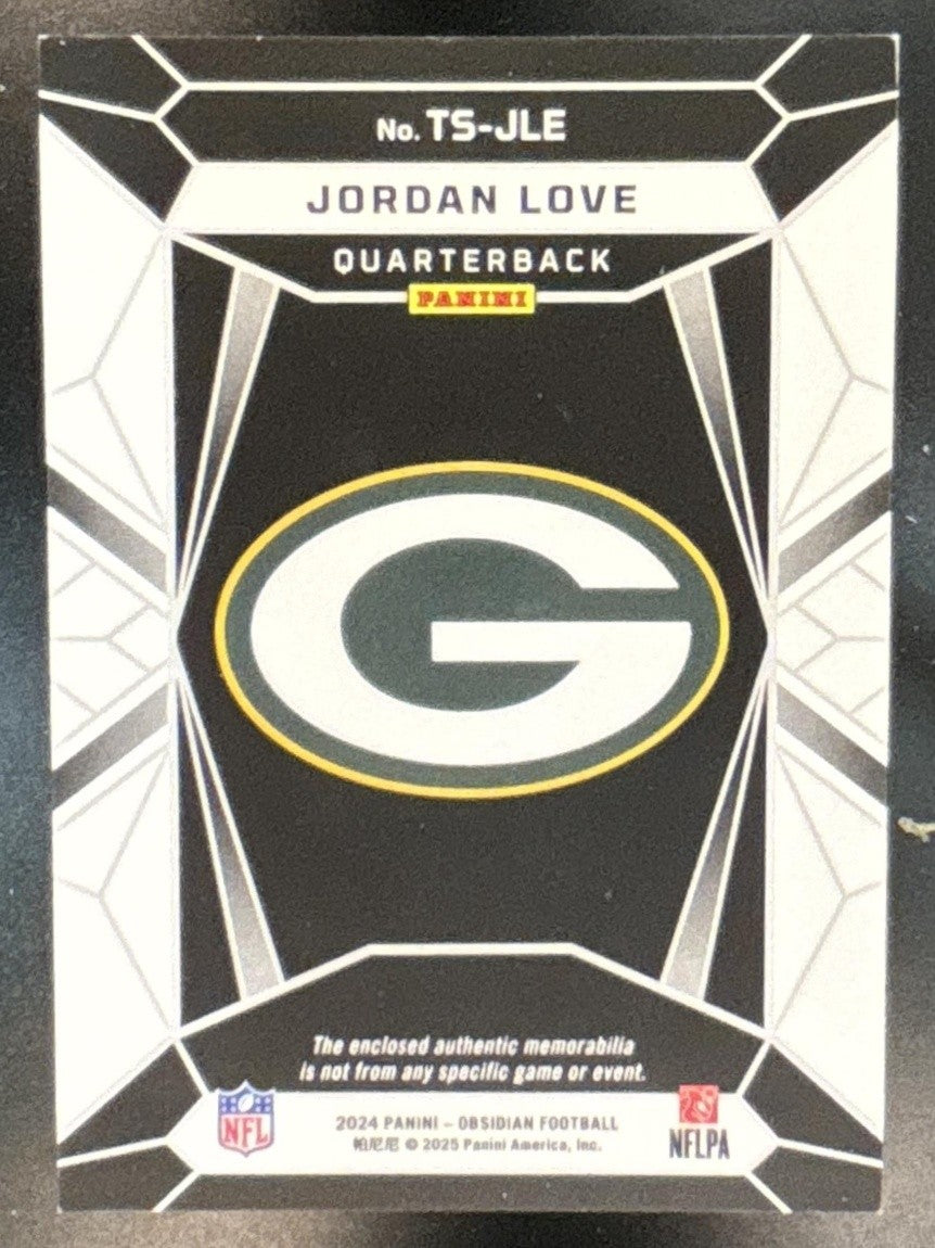2024 Panini Obsidian Jordan Love Trifecta Swatches #TS-JLE MEM Green Bay Packers - Sports Cards