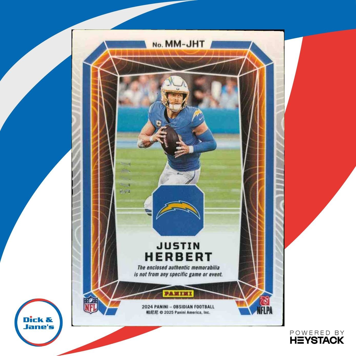 2024 Panini Obsidian Justin Herbert Magmatic Memorabilia Red /75 MEM Chargers - Sports Cards