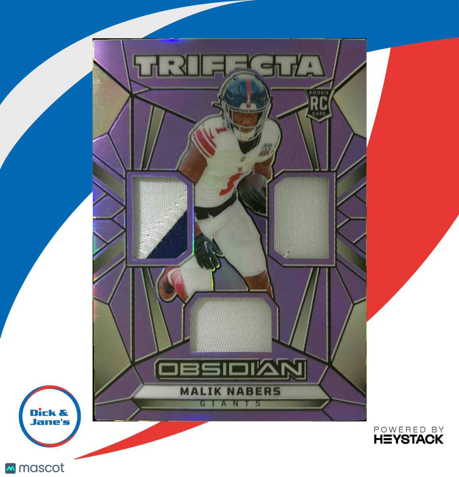 2024 Panini Obsidian Malik Nabers Trifecta Swatches Purple 29/49 RC NY Giants Sports Cards