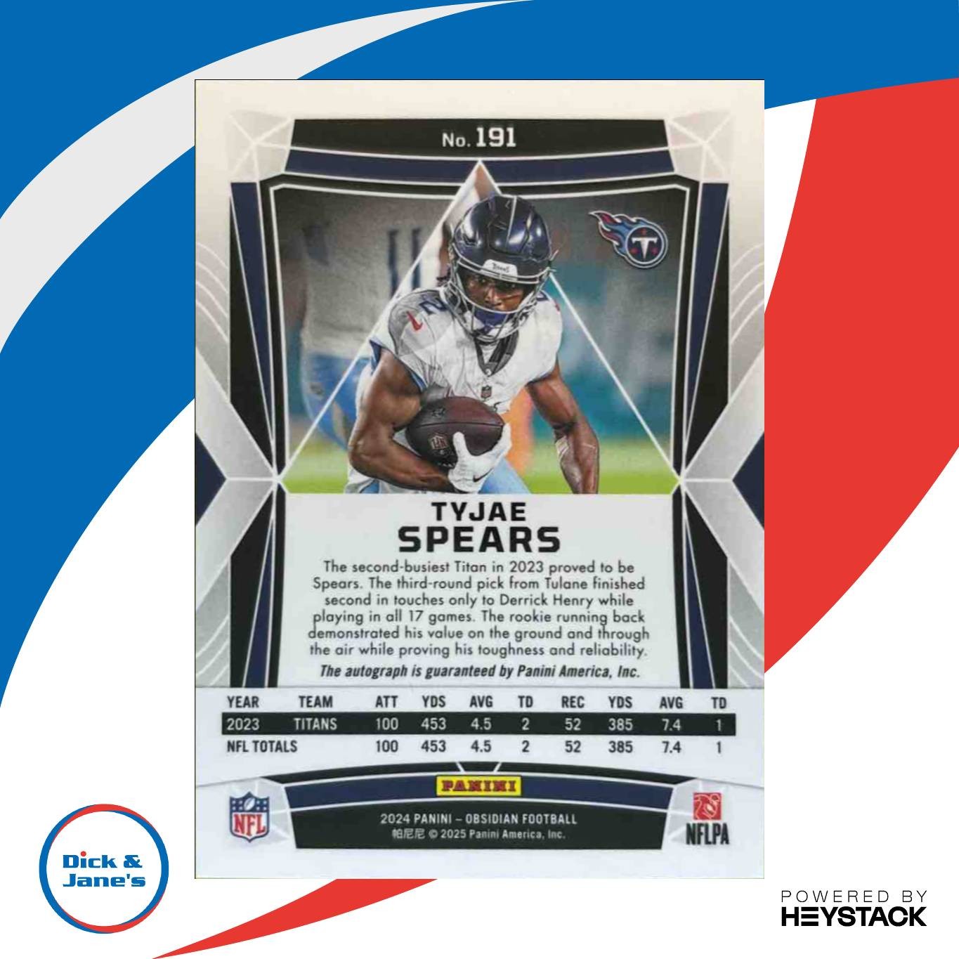 2024 Panini Obsidian Tyjae Spears Signatures #191 Auto Tennessee Titans - Sports Cards