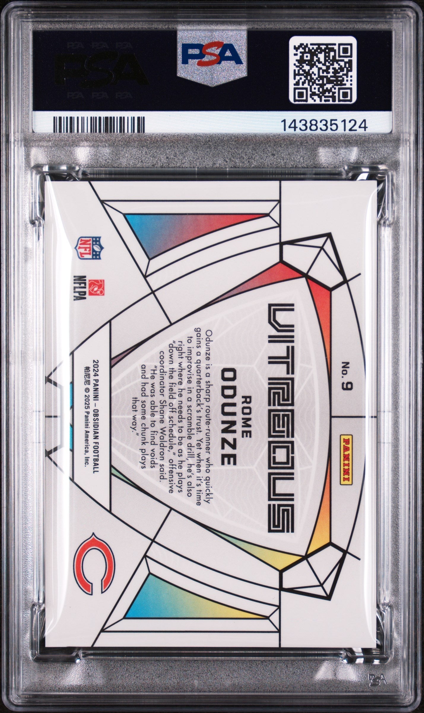 2024 Panini Obsidian Vitreous Rome Odunze #9 PSA 9 - Graded Sports Cards