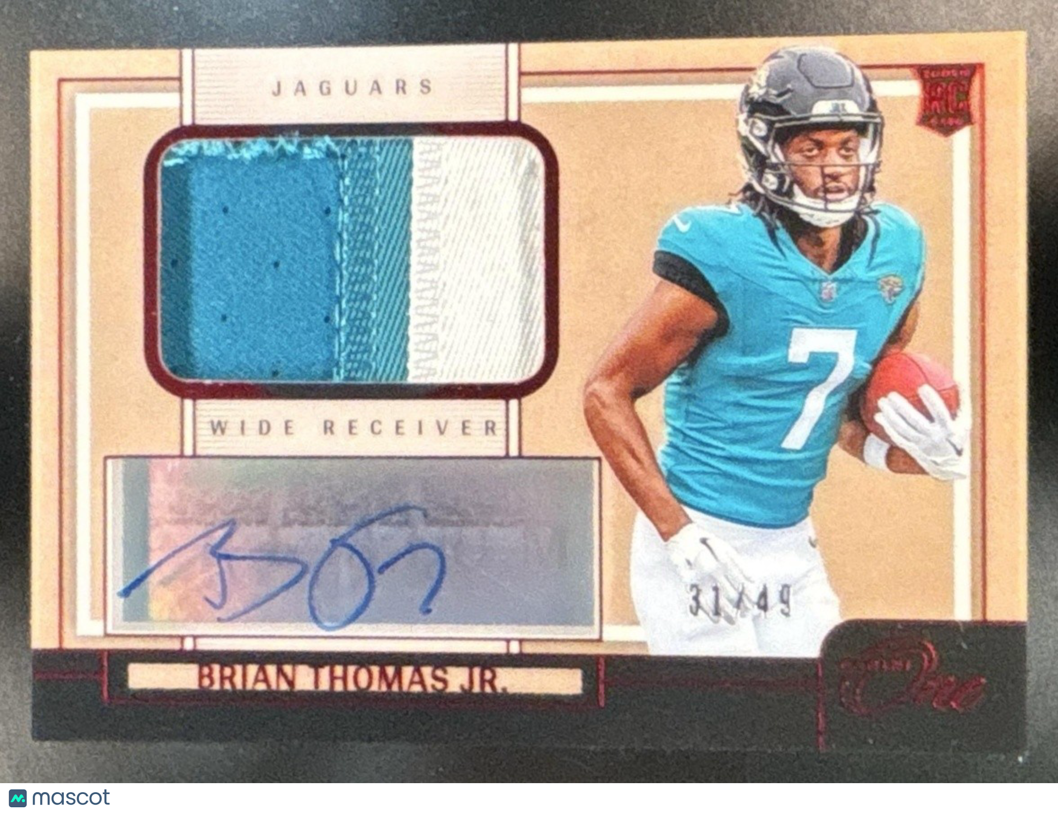2024 Panini One Brian Thomas Jr. Premium Patch Auto Red /49 #103 MEM RC Jaguars - Sports Cards