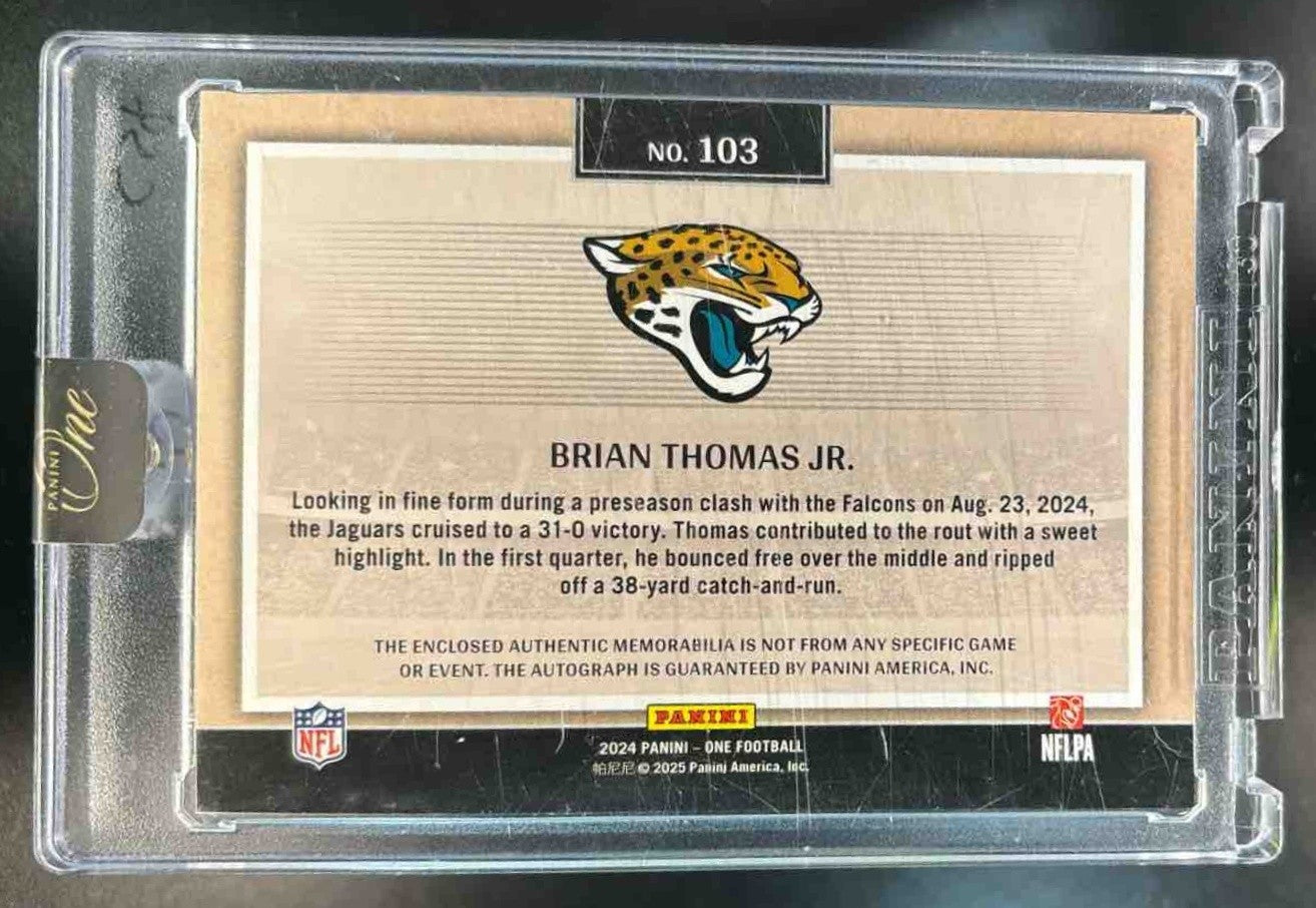 2024 Panini One Brian Thomas Jr. Premium Patch Auto Red /49 MEM RC Jaguars - Sports Cards