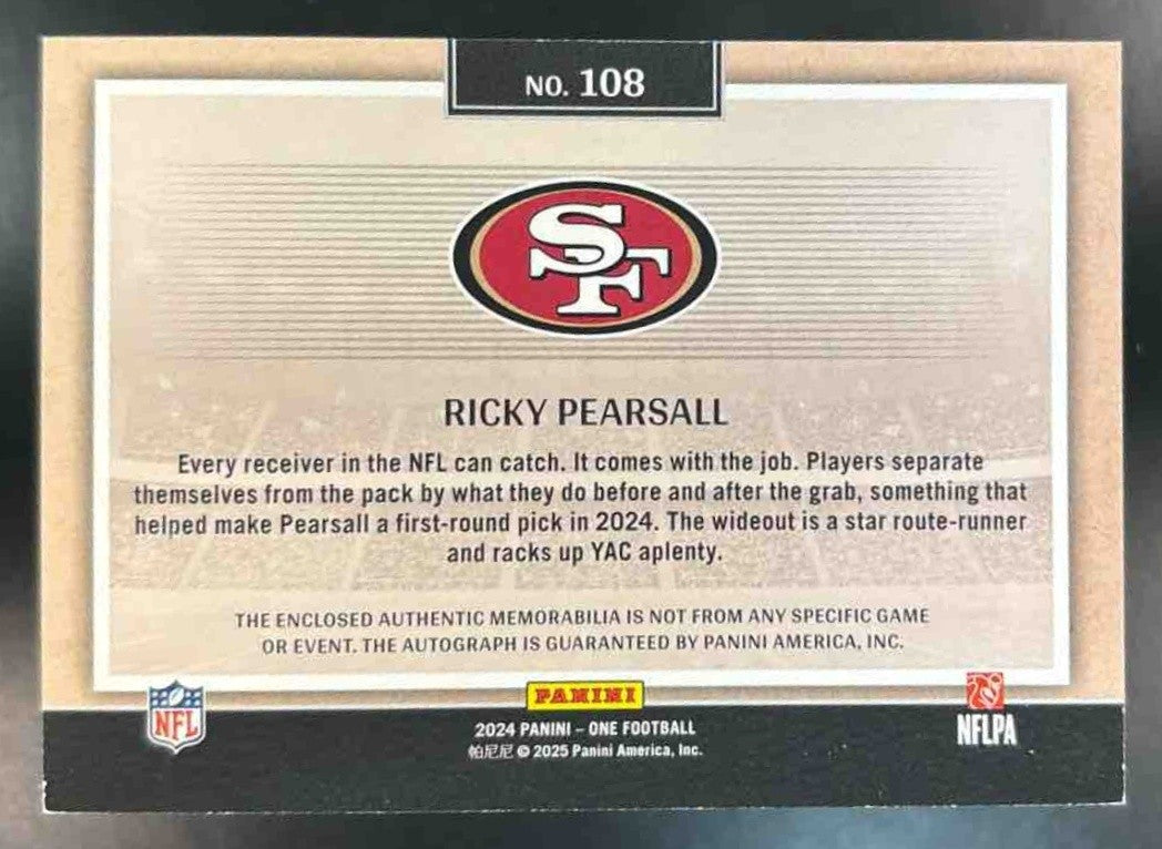 2024 Panini One Ricky Pearsall Patch Auto Red ROOKIE PATCH AUTO /49 MEM RC - Sports Cards