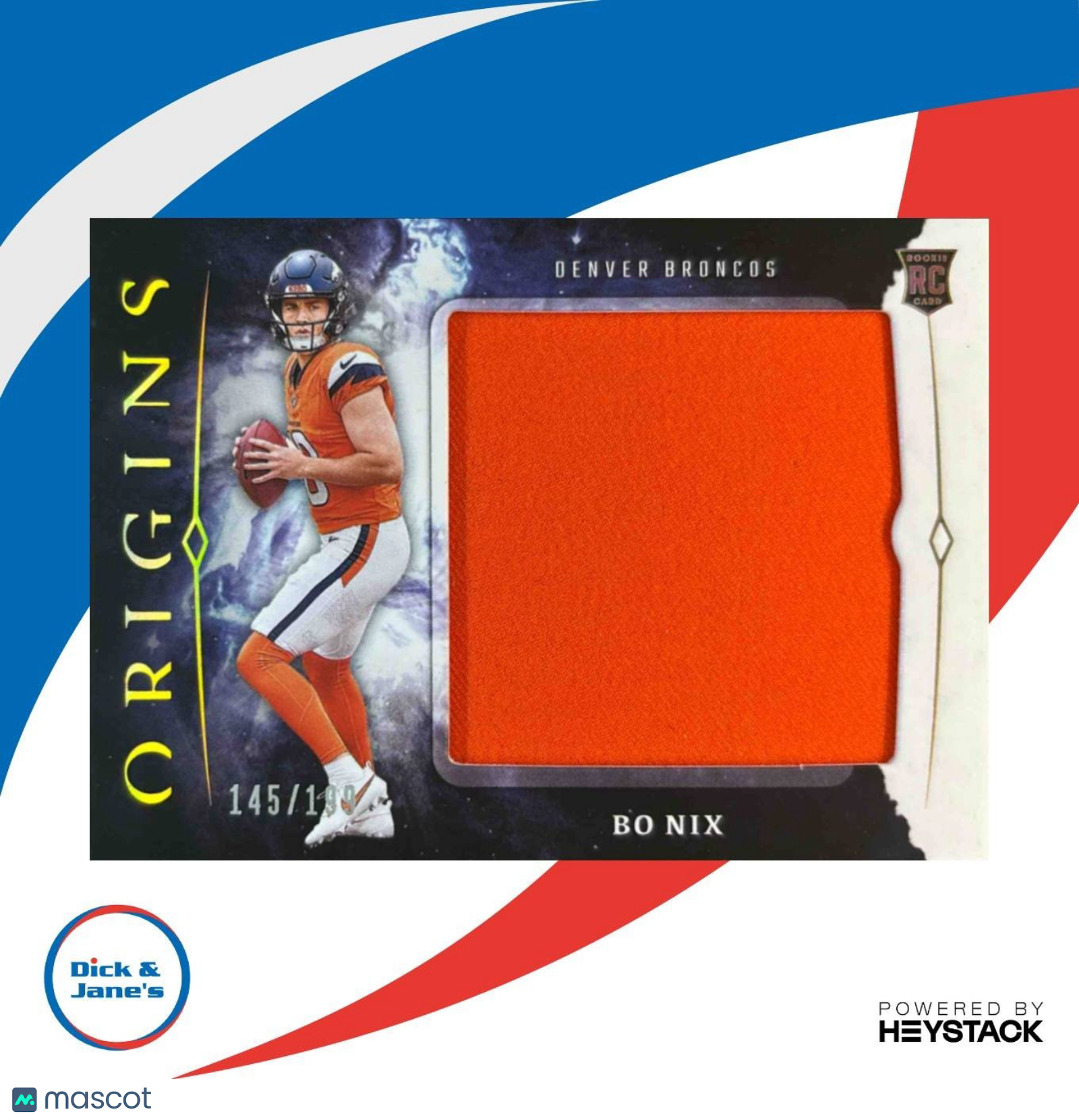 2024 Panini Origins Bo Nix Rookie Jumbo Jerseys 145/199 RC Denver Broncos - Sports Cards