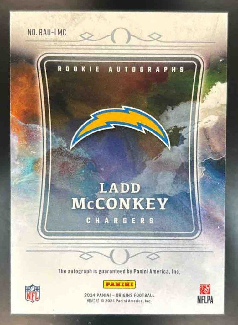 2024 Panini Origins Ladd McConkey Rookie Auto Blue /49 RC Los Angeles Chargers - Sports Cards