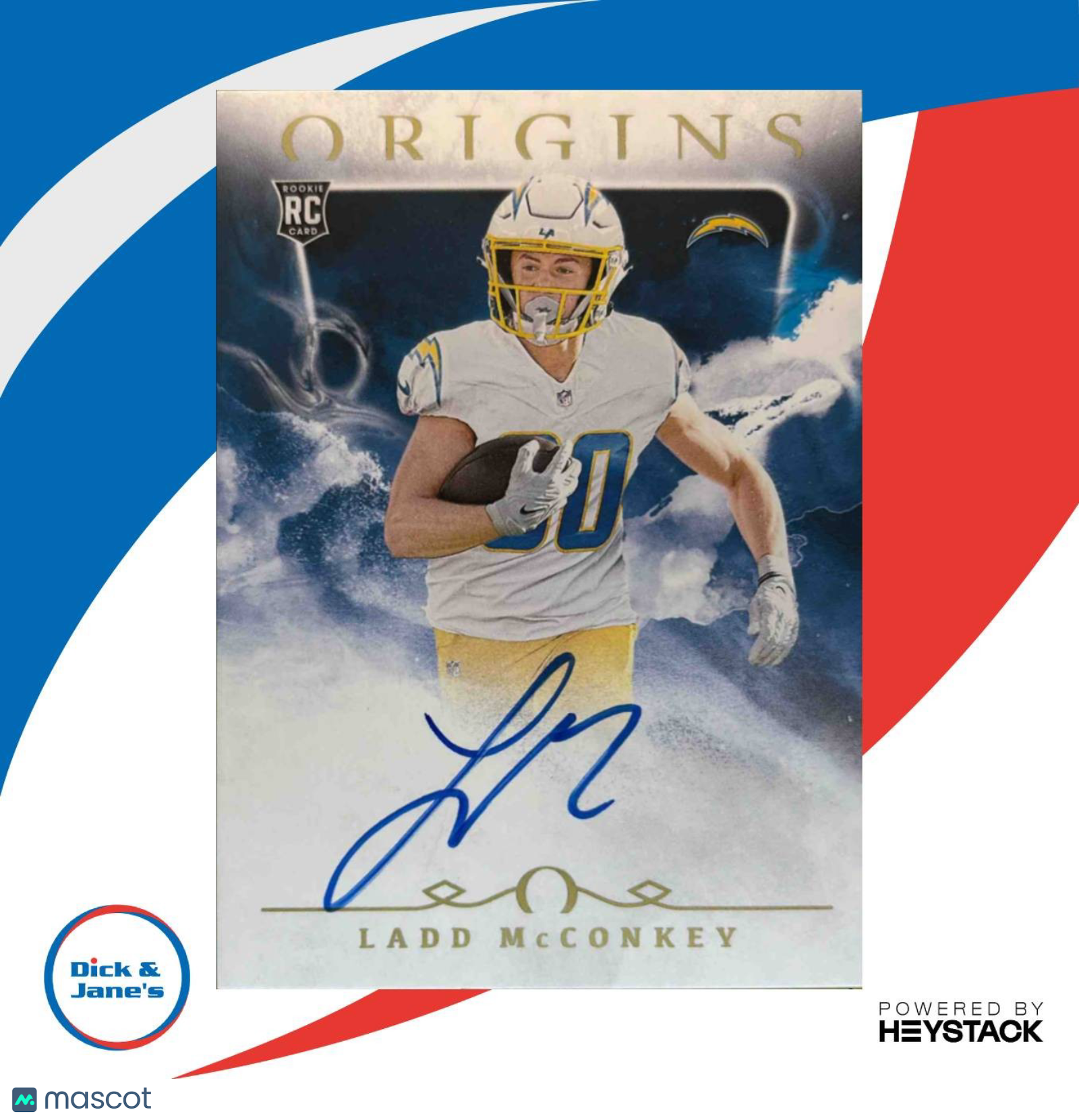 2024 Panini Origins Ladd McConkey Rookie Auto #RAU-LMC RC Los Angeles Chargers - Sports Cards
