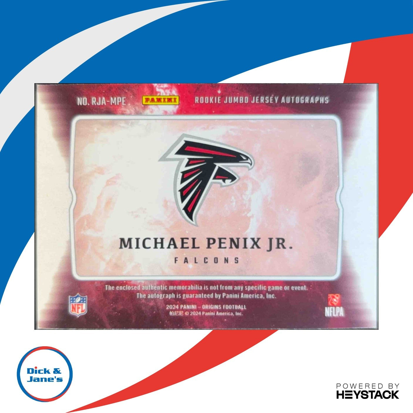 2024 Panini Origins Michael Penix Jr Rookie Jumbo Jersey Auto Orange Patch 75/75 - Sports Cards