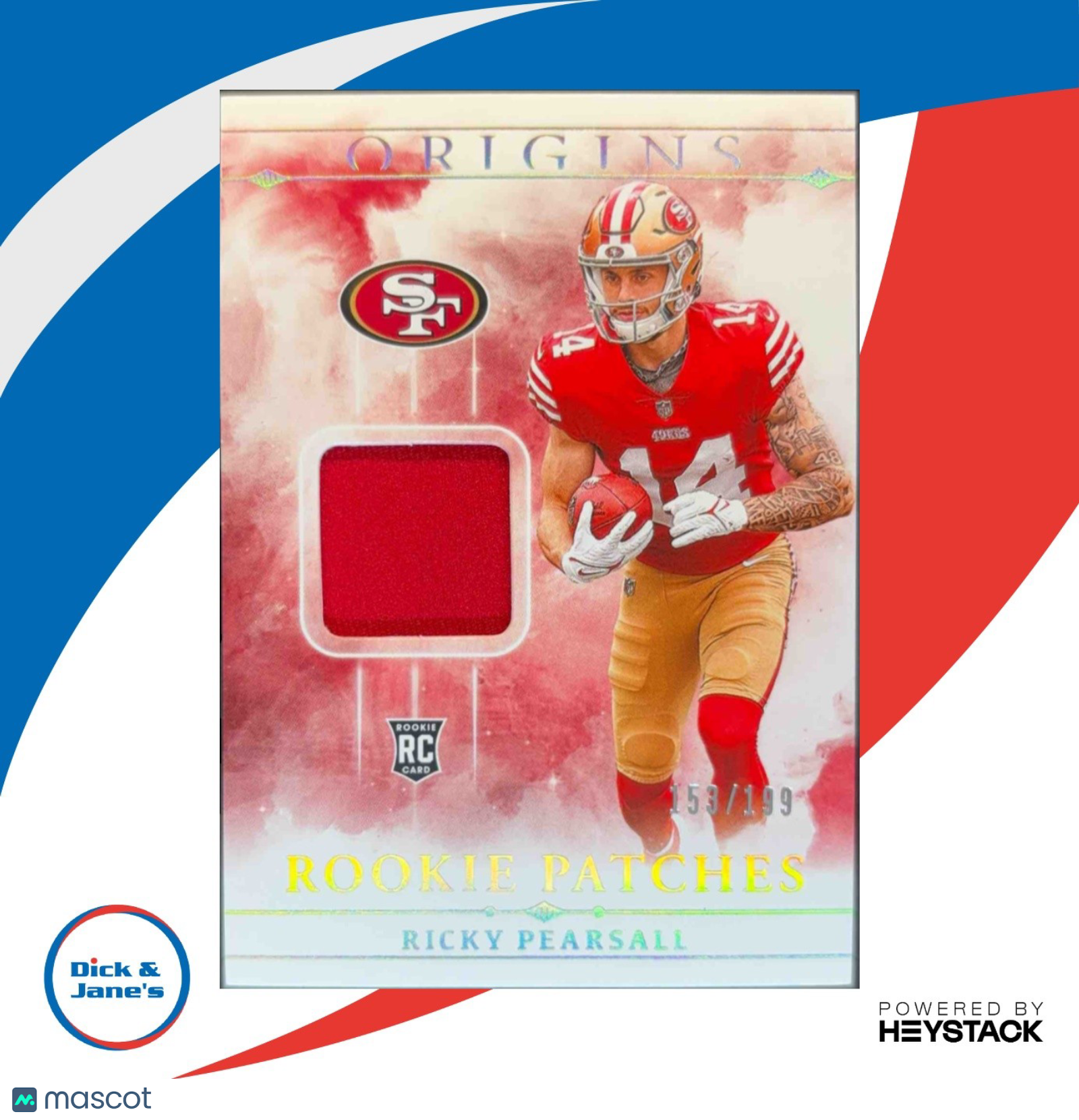 2024 Panini Origins Ricky Pearsall Rookie Patches 153/199 #RPT-RPE RC 49ers - Sports Cards