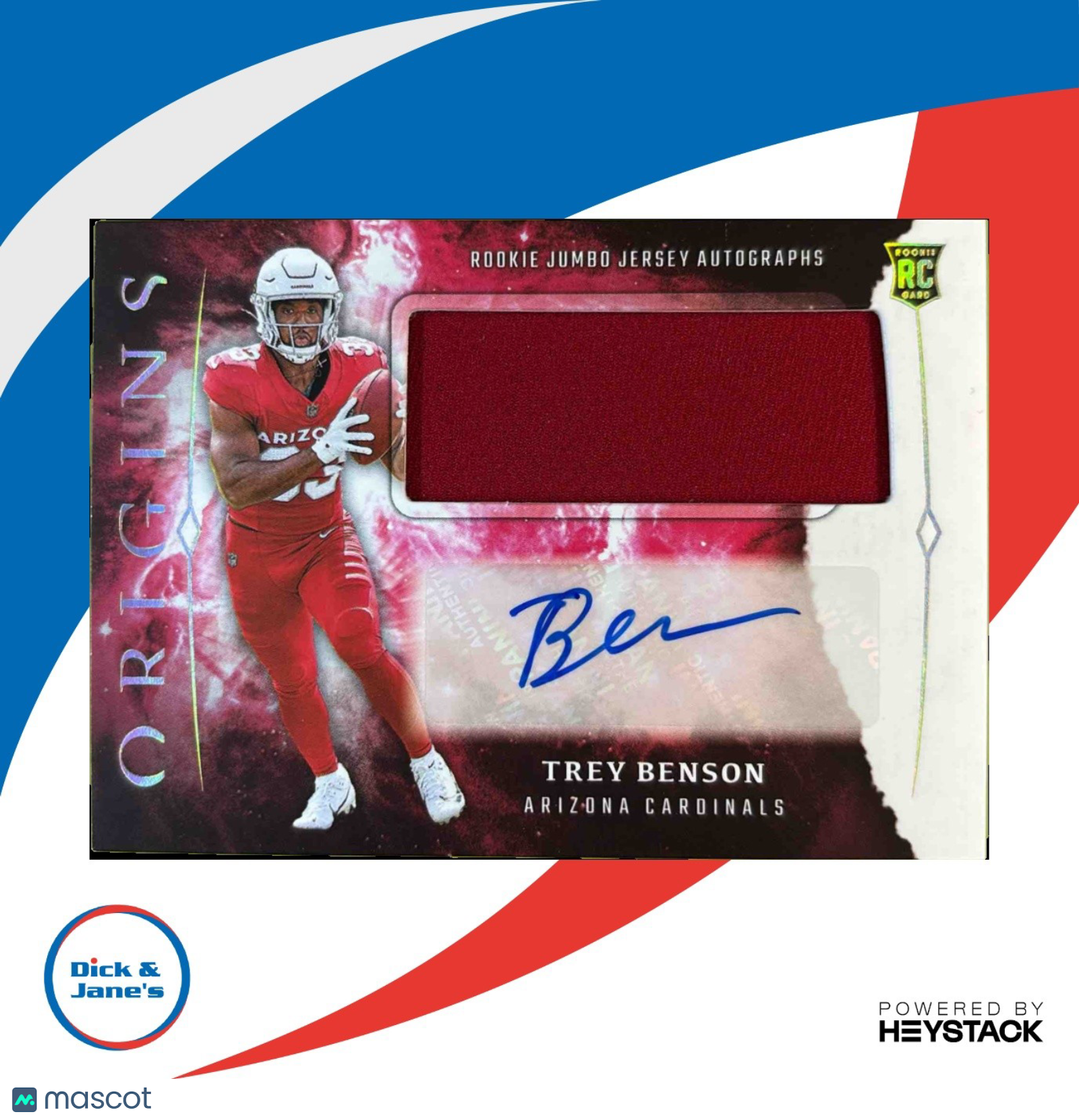 2024 Panini Origins Trey Benson Rookie Jumbo Jersey Auto RC Arizona Cardinals - Sports Cards