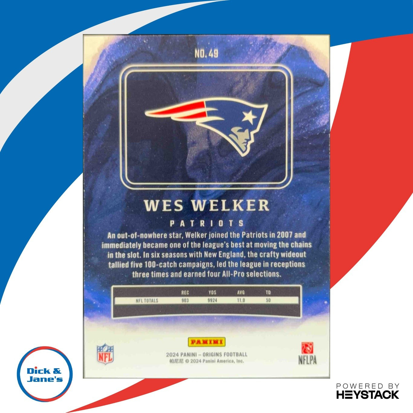 2024 Panini Origins Wes Welker Purple 6/17 #49 New England Patriots - Sports Cards