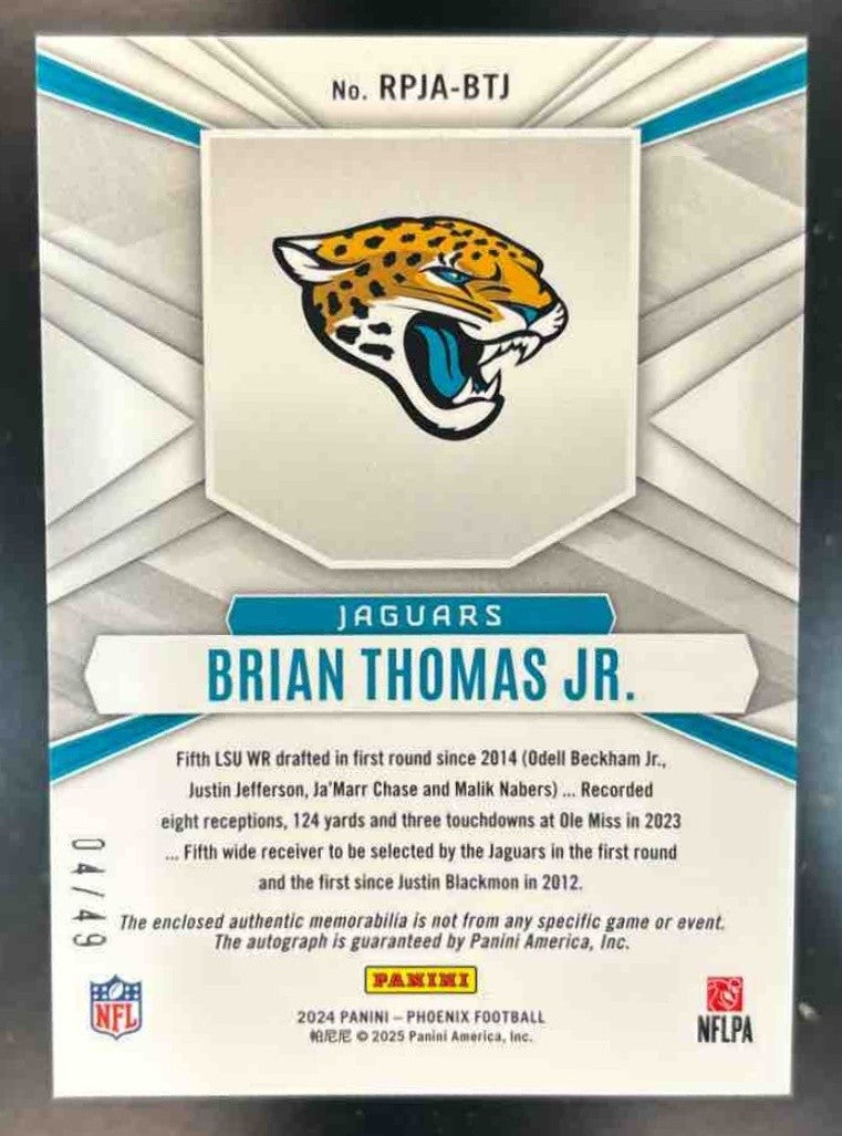 2024 Panini Phoenix Brian Thomas Jr. Rookie Phenom Patch Auto Blue /49 RC Jaguar - Sports Cards