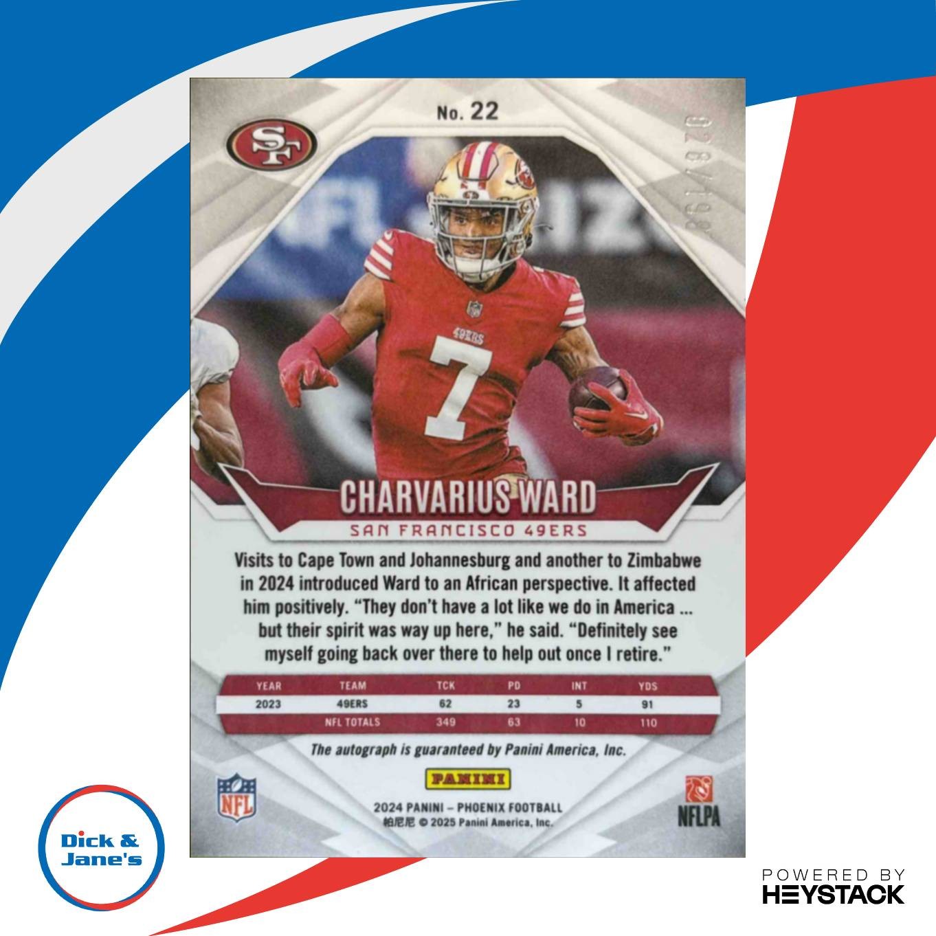 2024 Panini Phoenix Charvarius Ward Auto 26/199 #22 San Francisco 49ers - Sports Cards