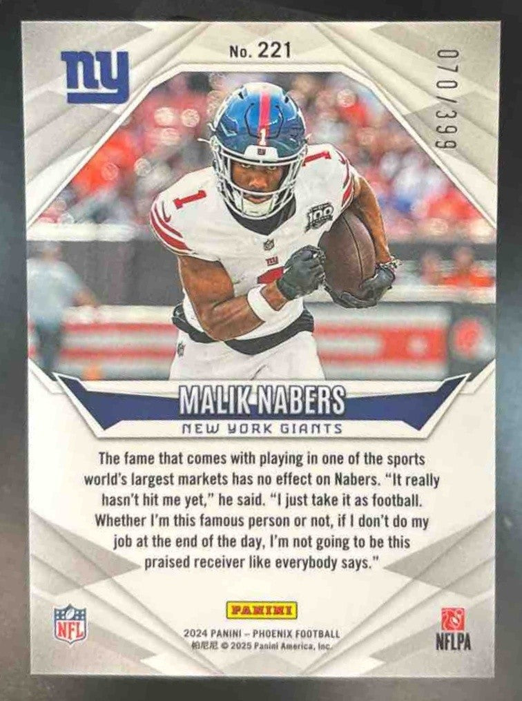 2024 Panini Phoenix Malik Nabers Team Helmet /399 #221 RC New York Giants - Sports Cards