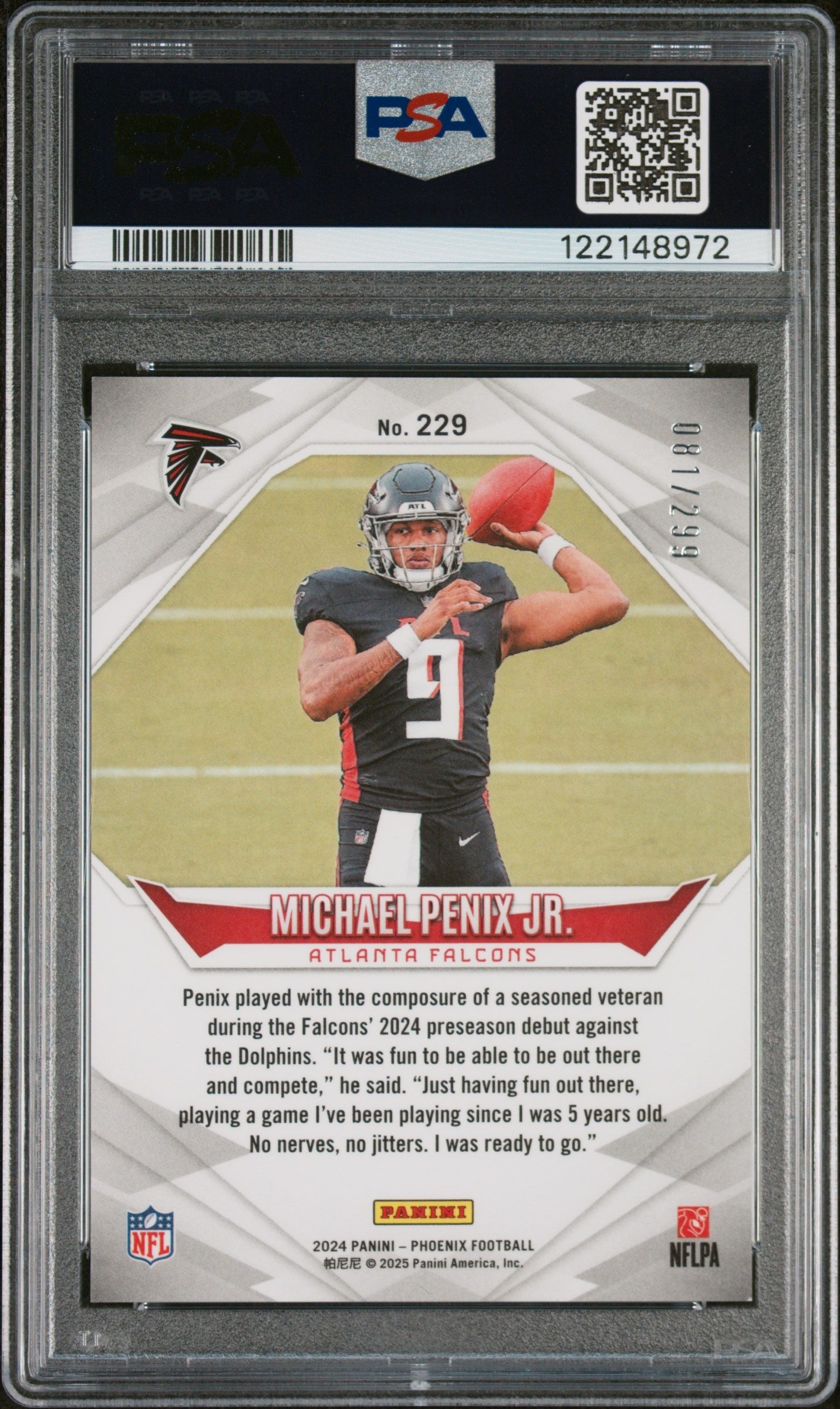 2024 Panini Phoenix Michael Penix Jr Team Logos Rookie 229 PSA 9 Atlanta Falcons - Graded Sports Cards